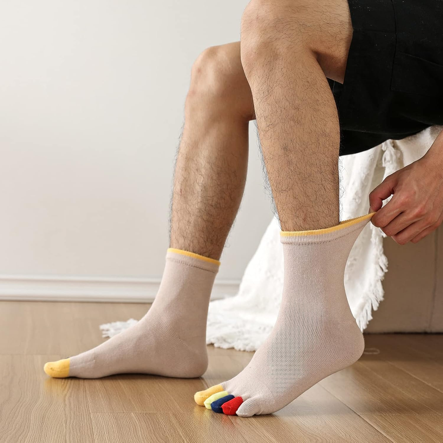 Mens Toe Socks Crew Running Five Finger Socks Cotton image number 5
