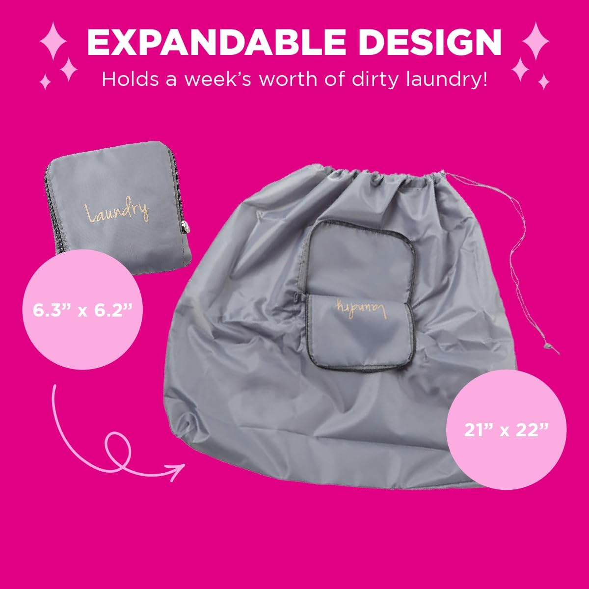 Miamica Expandable Laundry Bag, Grey/Gold image number 3