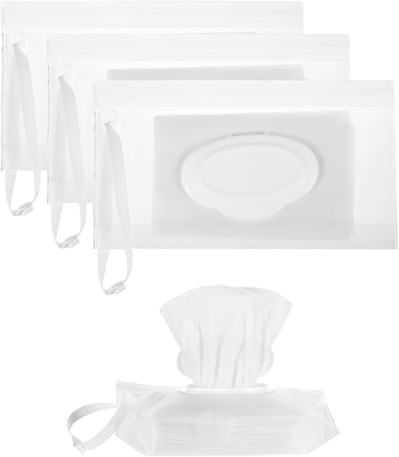 4 Pack Reusable Wet Wipes Pouches ，Frosted - Eco-Friendly and Lightweight Refillable Dispenser for Baby & Travel ，Office Worker，Hiking，Wrist Strap & Moisture Lock image number 1