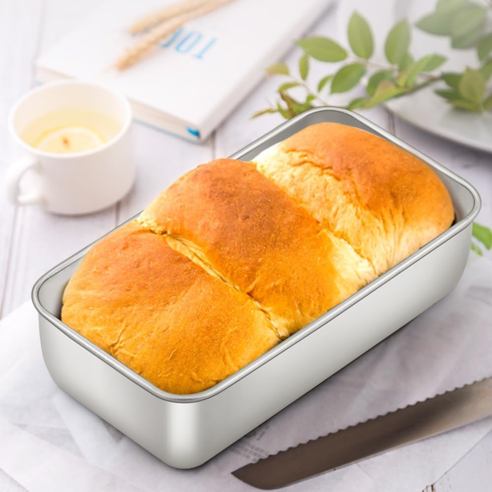 E-Far Loaf Pan for Baking Bread, 9 X 5 Inch Stainless Steel Baking Loaf Pans, Metal Bakeware for Bread Meatloaf Cake Brownies, Healthy & Non Toxic, Easy Release & Dishwasher Safe - Set of 2 image number 3