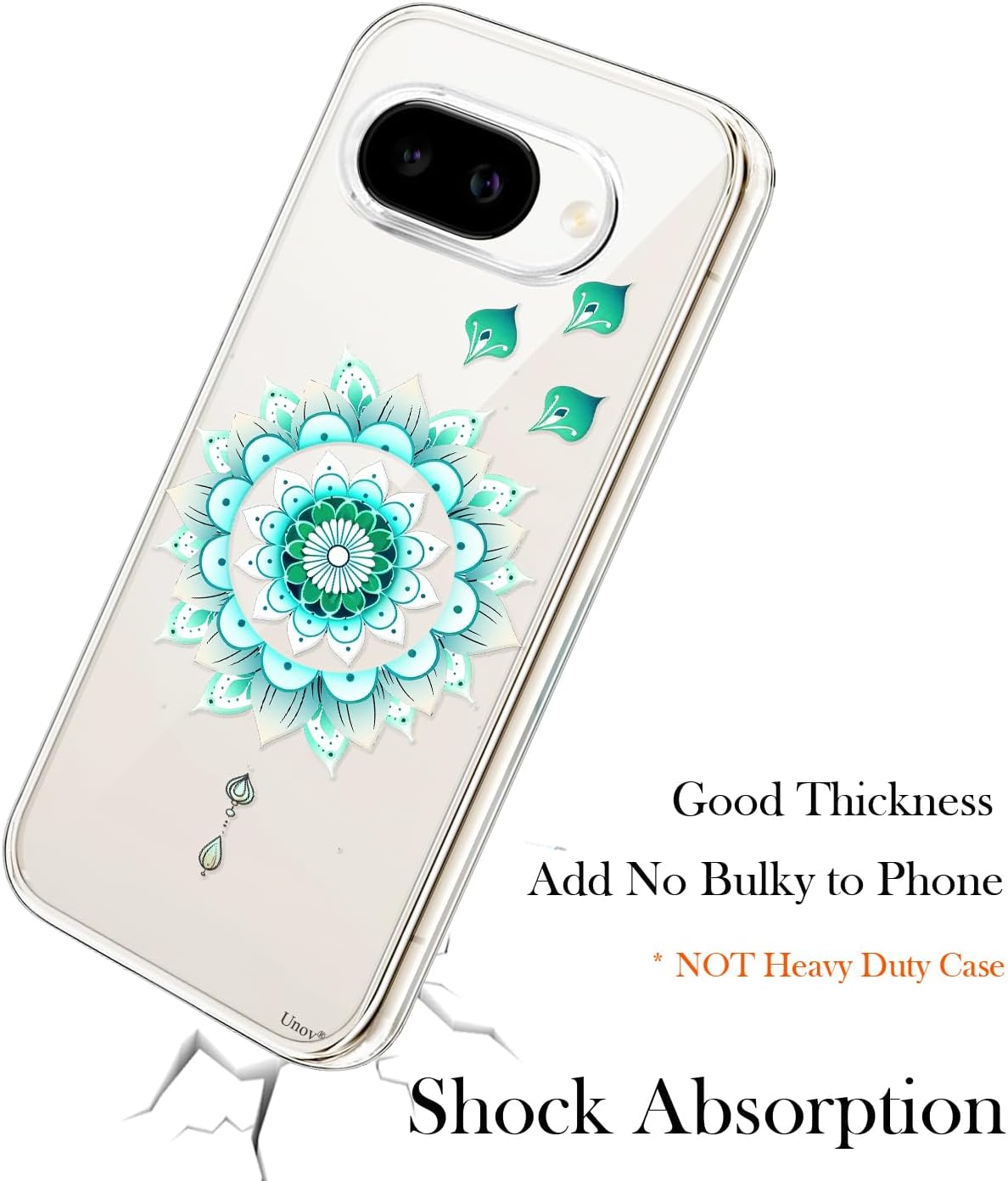 Unov Case Compatible with Pixel 9A Case Clear with Design Soft TPU Shock Absorption Slim Embossed Pattern Protective Back Cover (Mint Mandala) image number 2