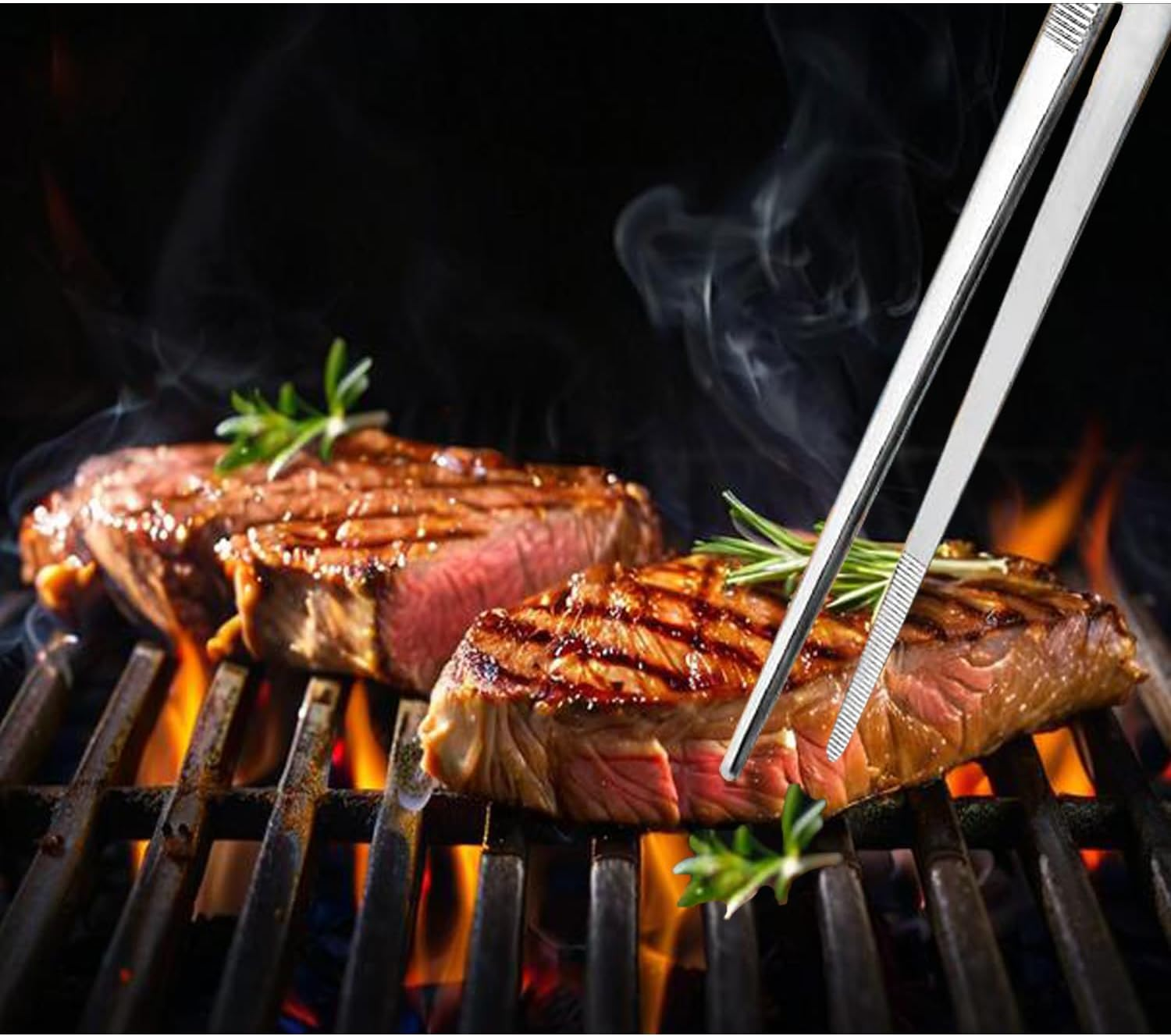 4 Pcs Stainless Steel Kitchen Tweezer Tongs, 10/12In Serrated Tips, Ergonomic Long Handles for BBQ Grilling, Cooking image number 2