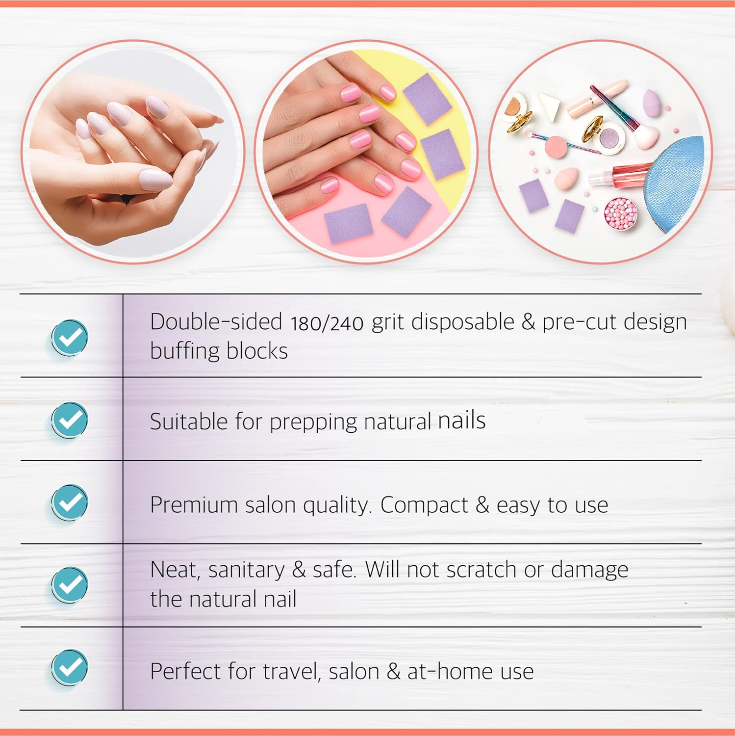Artist Land Purple Mini Buffer Set 180/240 Grit &ndash; 50 Ct - Professional Grade Salon Quality Nail Buffing Blocks Pack for Pre-Application of Polish, Gel, Acrylic, Double-Sided Buffer Blocks image number 5
