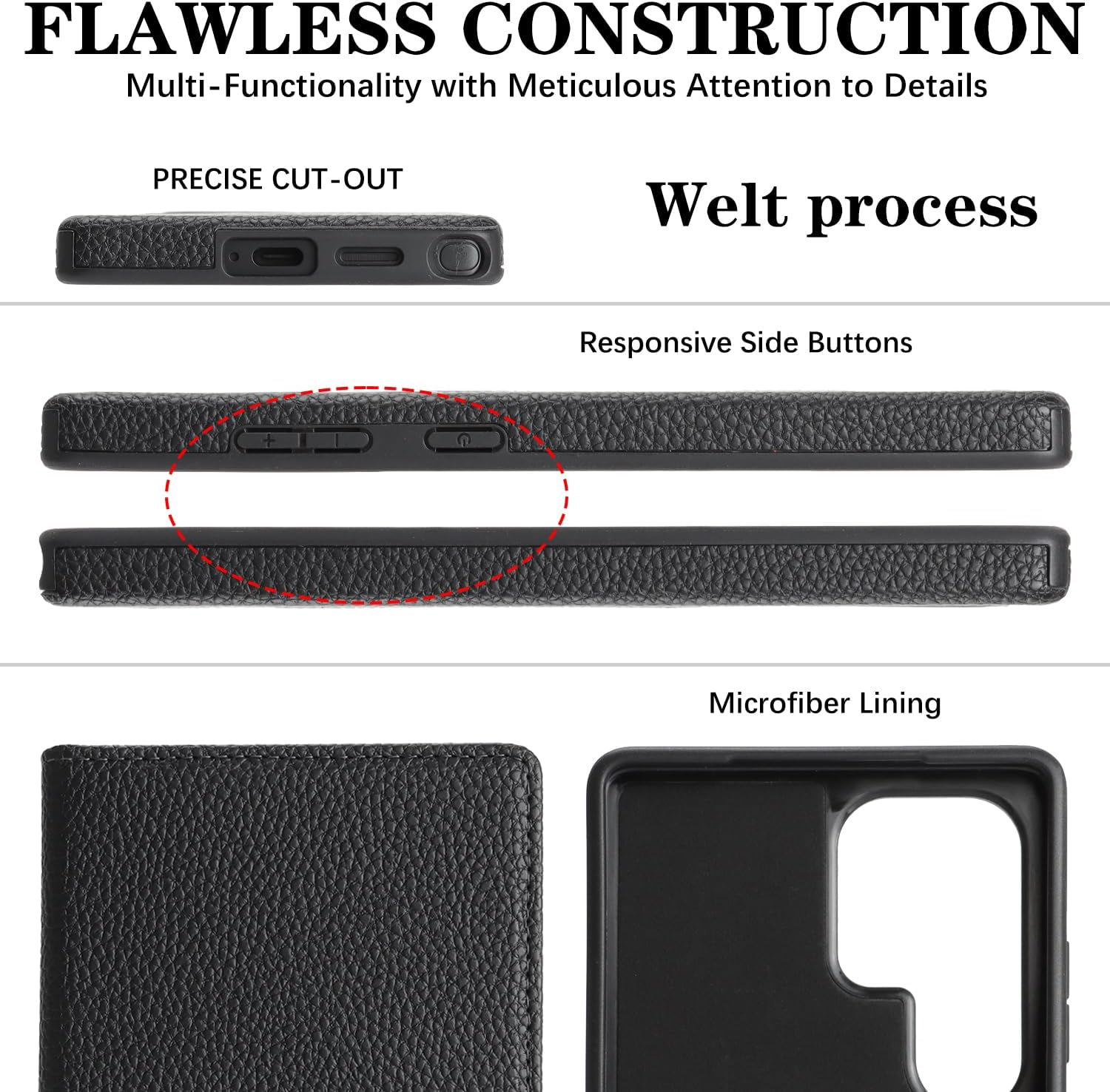 Cavor for Samsung Galaxy S25 Ultra Wallet Case Litchi Leather Case 2 in 1 Magnetic Detachable Support Magsafe Charging with Kickstand and Card Holder Flip Folio Protective Cover -Litchi Black image number 3