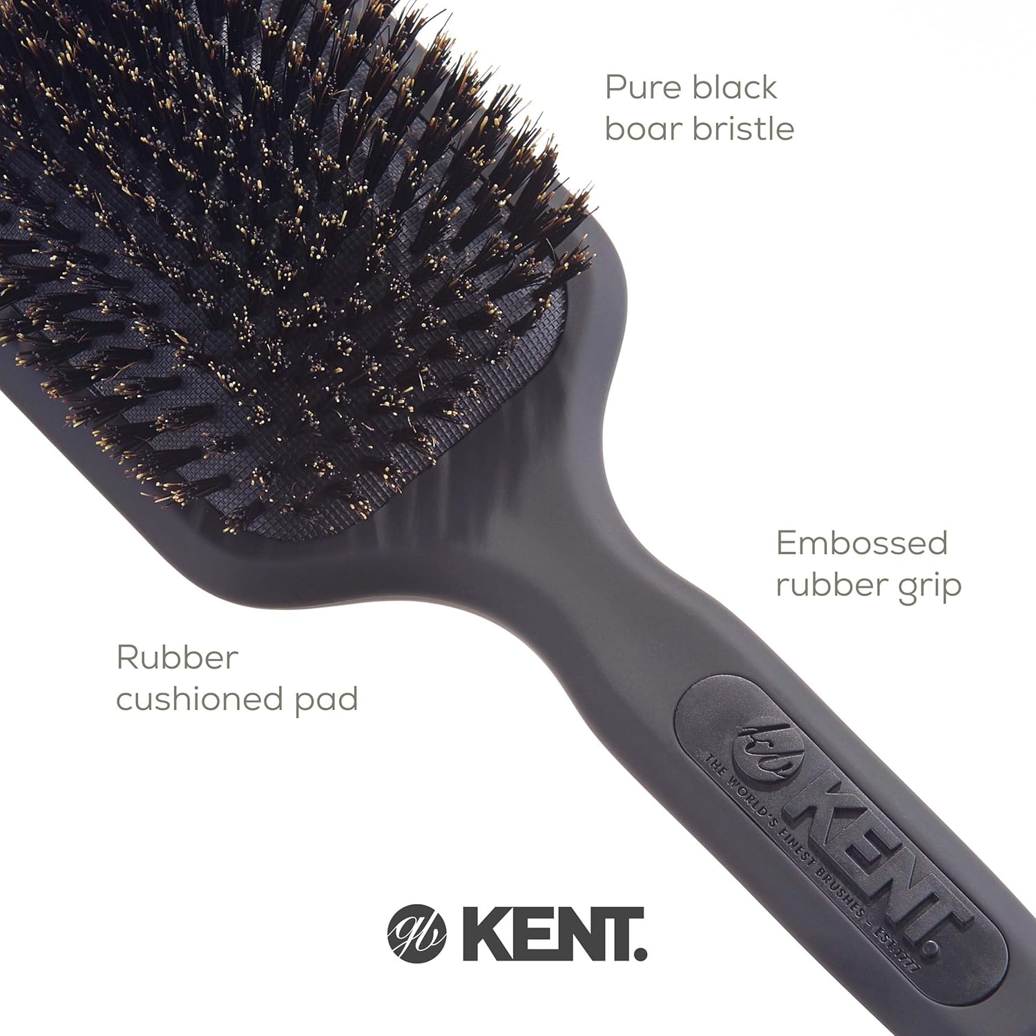 (Medium, Graphite Grey) - Kent Airhedz Pro Medium Pure Bristle Paddle Brush Graphite Grey image number 6