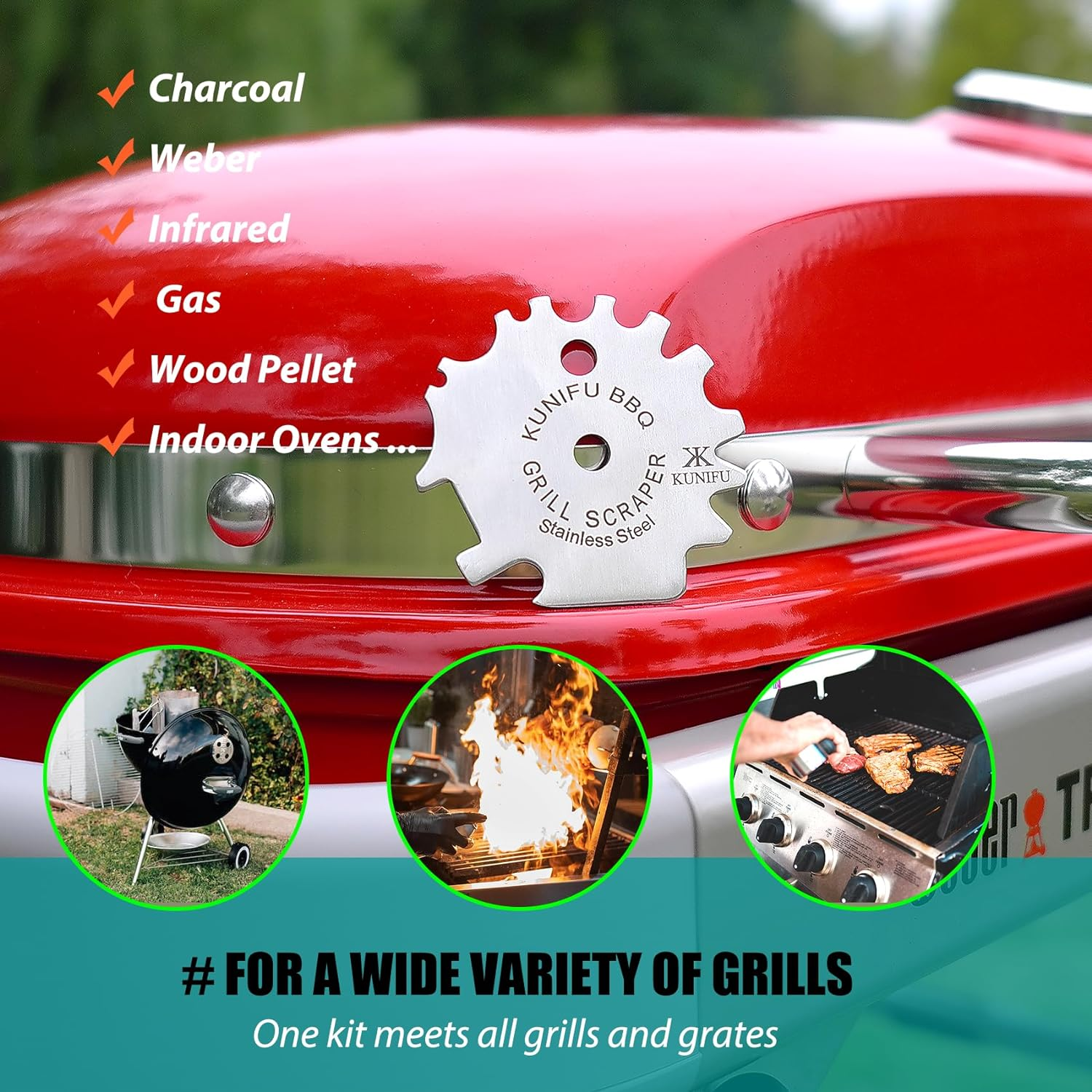 KUNIFU BBQ Grill Scraper, Stocking Stuffers, Bristle-Free for Griddle, Kitchen Gadgets Cleaner, Camping Accessories, Ideal Gifts for Christmas, for Men, Dad, Husband, Boyfriend, Fathers Day image number 2