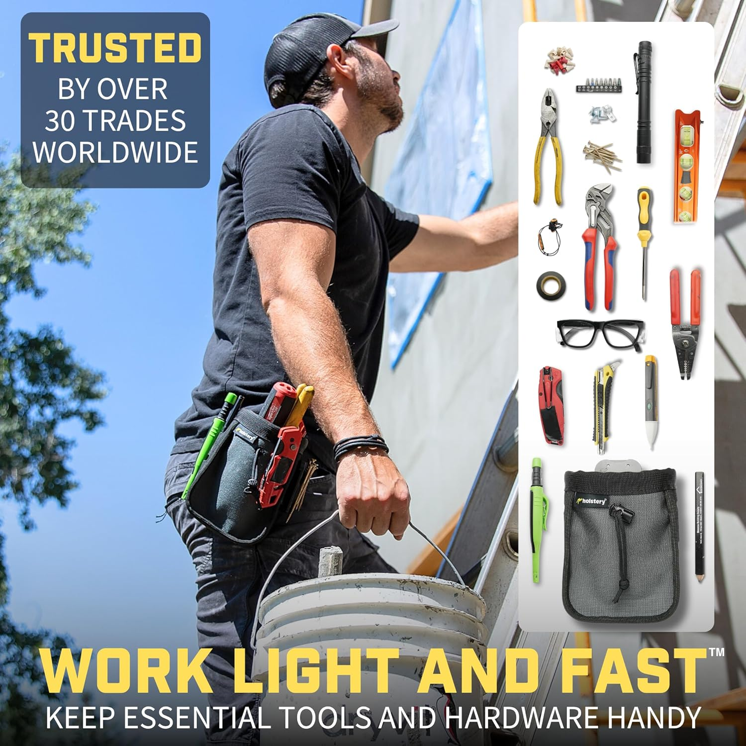 Holstery Big Joey Pouch | Clip-On Tool Belt Bag for Tools, Screws, and Nails - Great for an Electrician, HVAC Tech, Plumber, Carpenter, Contractor, and Handy Man - Small Utility Pouch,Grey image number 2