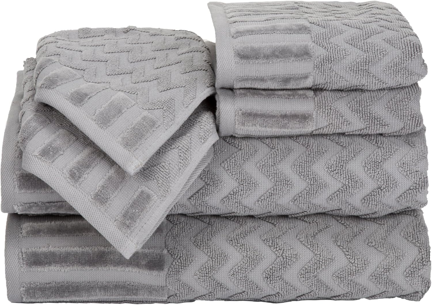 Lavish Home 6-Piece Cotton Deluxe Plush Bath Towel Set &ndash; Chevron Patterned Plush Sculpted Spa Luxury Decorative Body, Hand and Face Towels (Black), 27"X54"X0.25" image number 5