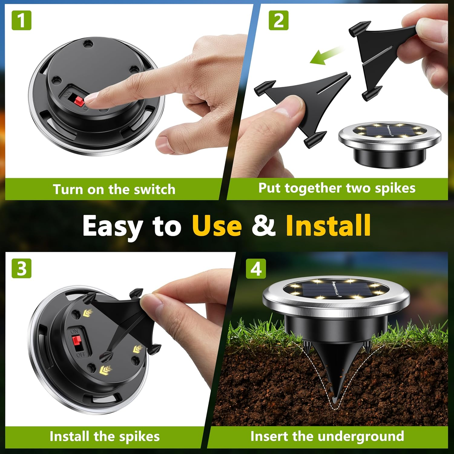 12 Pack Solar Ground Lights,Led Solar Pathway Light Outdoor,Solar Garden Lights,In-Ground Light LED Landscape Lighting for Pathway Patio Walkway Yard Lawn Deck (Warm White 12 Pack) image number 5