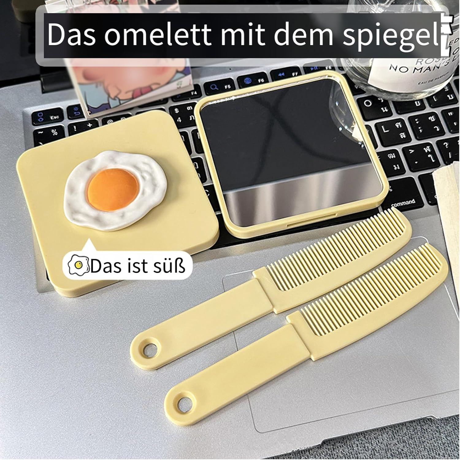 Pack of 2 Hand Mirrors with Handle & Comb, 2-In-1 Comb Mirror, Portable Makeup Mirror, Multifunctional Cute Bear Ear Mirror, Small Cosmetic Mirror, Travel Compact Mirror (Colour Mix-1) image number 3