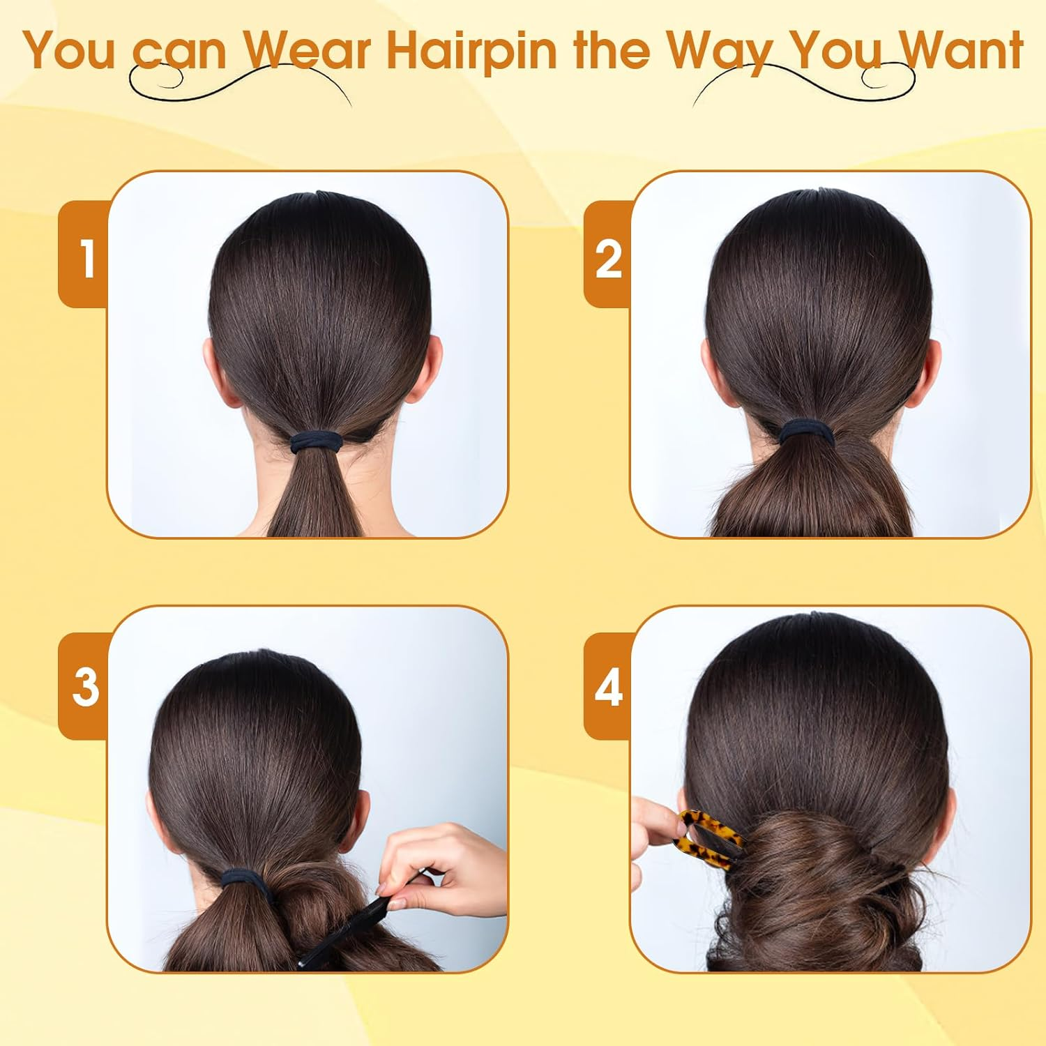 French Hair Pin 3 Pieces, U Shaped Hairpin, Acrylic Hair Pins, Large, 2 Prong Hairpin Updo for Women, Girls, Women image number 3