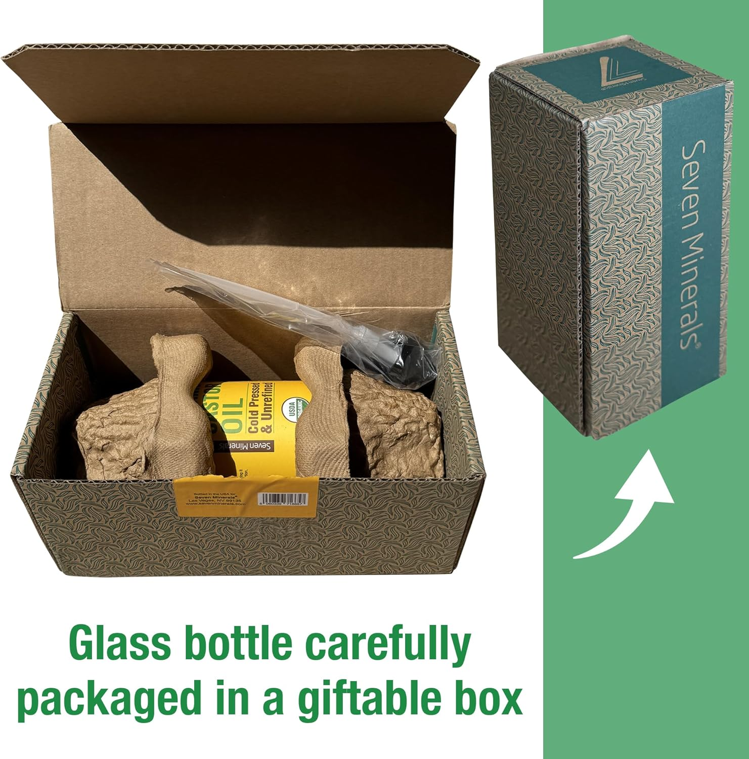 Seven Minerals NEW 16 Fl Oz Glass Bottle Castor Oil Organic Cold Pressed Unrefined Glass Bottle Pack - 100% Pure USDA Certified Organic Hexane Free