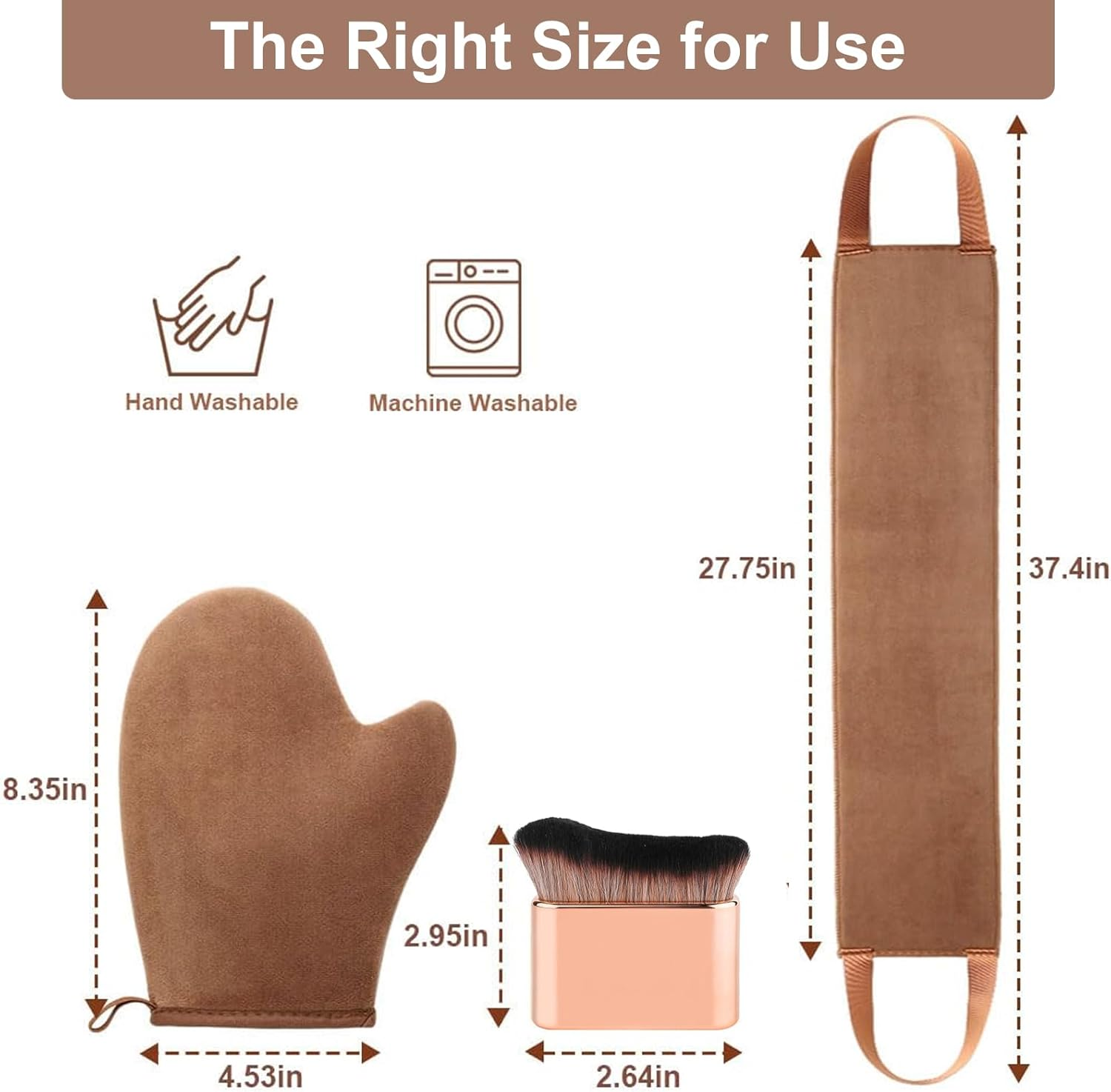 3-In-1 Self Tanner Mitt Applicator Kit &ndash; Tanning Glove, Back Applicator Body Brush for Streak-Free, Even Fake Tan （Brown） image number 4