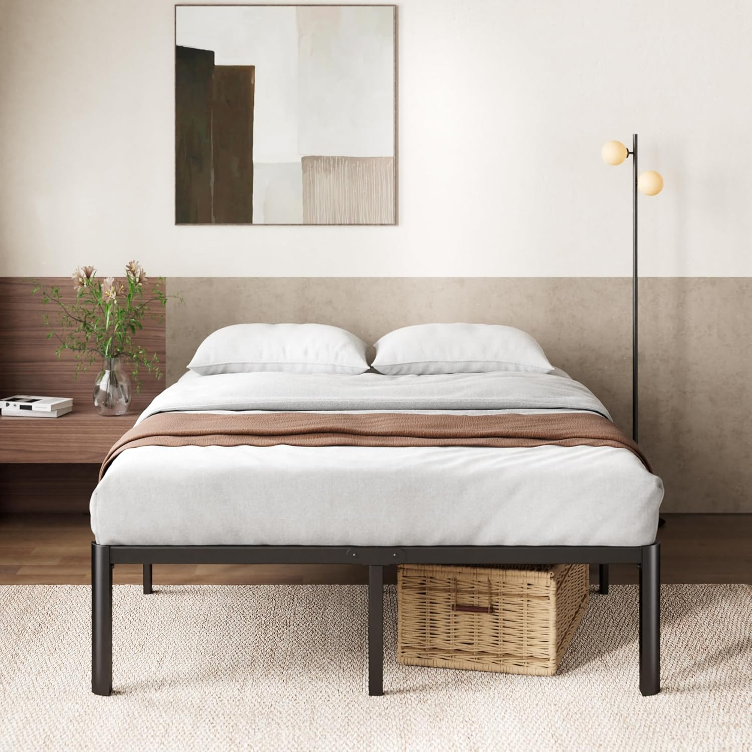 Zinus Van Queen Bed Frame 40Cm Metal Bed Base | Steel Slat Mattress Support | Bedroom Furniture, Black image number 4