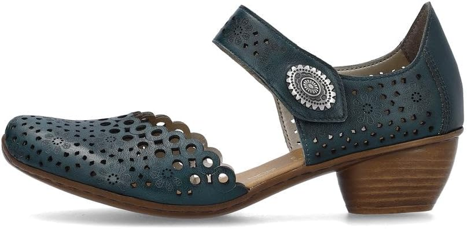 Rieker 43753 Mirjam Women'S Mary Jane Heels - Low-Heel Leather Shoes with Adjustable Ankle Strap & Laser-Cut Design - Comfortable Women&rsquo;S Heels for Casual & Dressy Wear image number 3