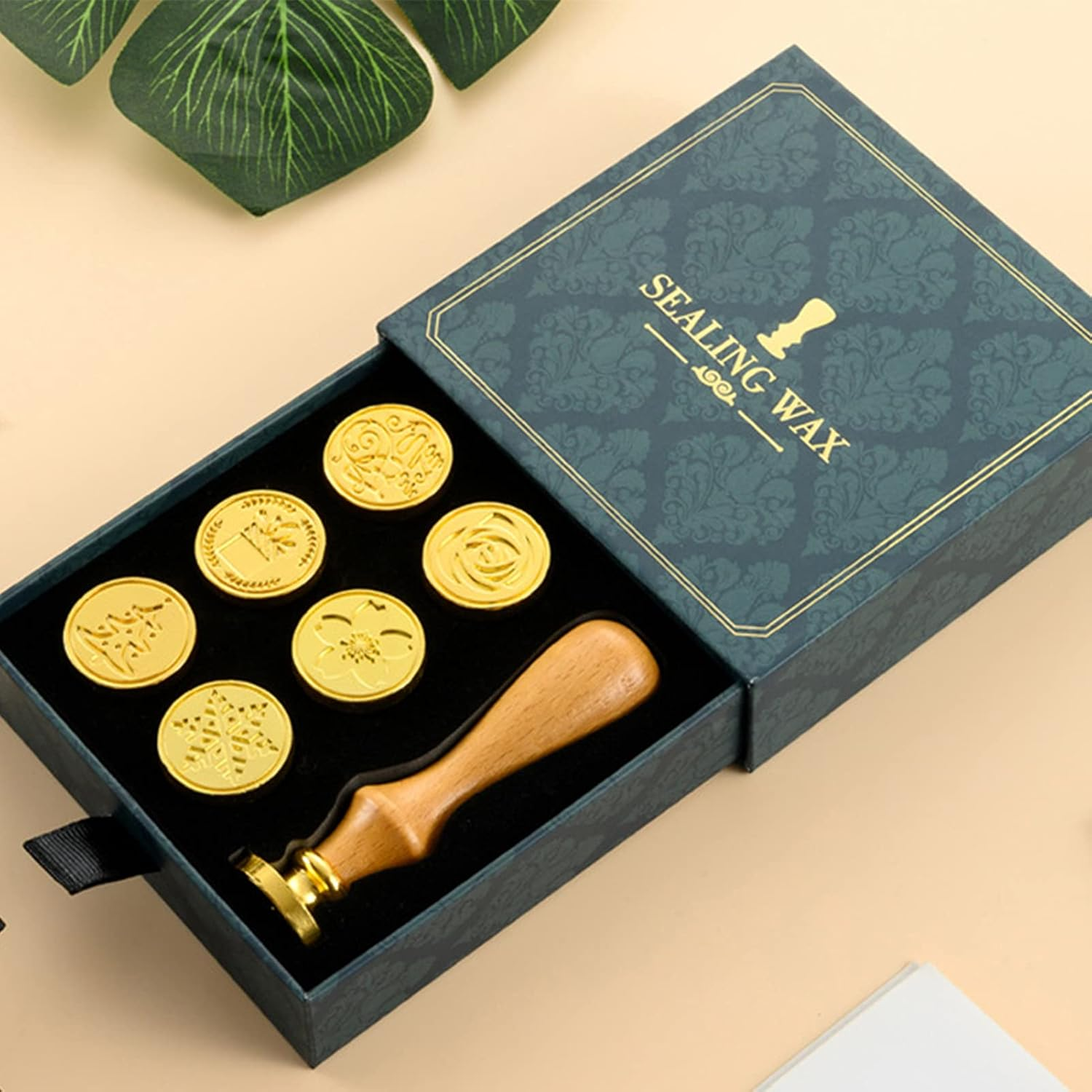 Wax Seal Stamp Kit Vintage Sealing Wax Stamp Wooden Handle Replaceable Stamp Head with Gift Box for Cards Envelopes Wedding Invitations Postcard Gift Packaging image number 5