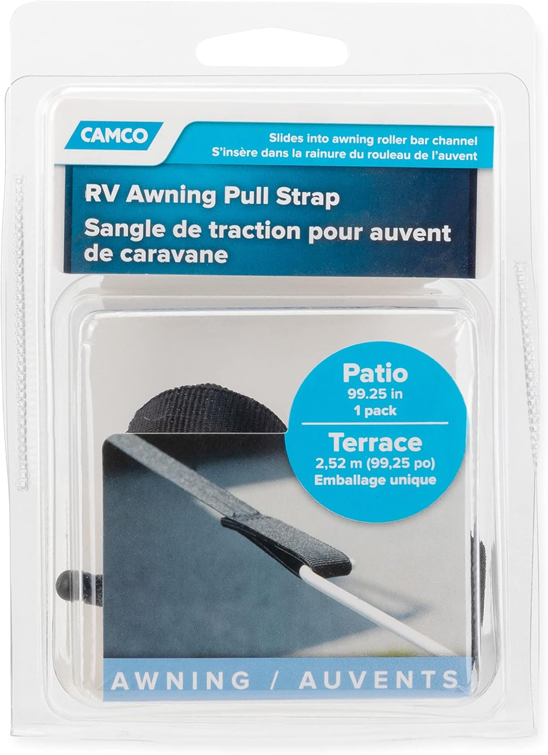Camco RV Awning Replacement Pull Strap | Convenient Way to Roll Awning Out or Retract Awning | Measures 99-1/4-Inches (L) X 1-Inch (W) | Black (42505) image number 3