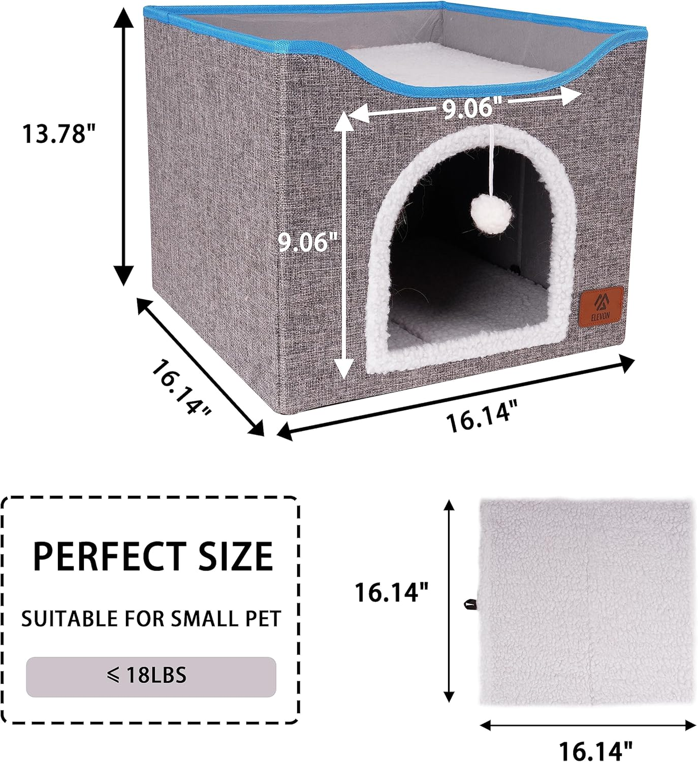 Elevon Cat Beds for Indoor Cats, Foldable Cat House Suitable for All Seasons, Cat Cube Apartment with Cat Scratch Board and Reversible Cushion, Suitable for Multi Small Pet under 20 Lbs, Grey image number 2