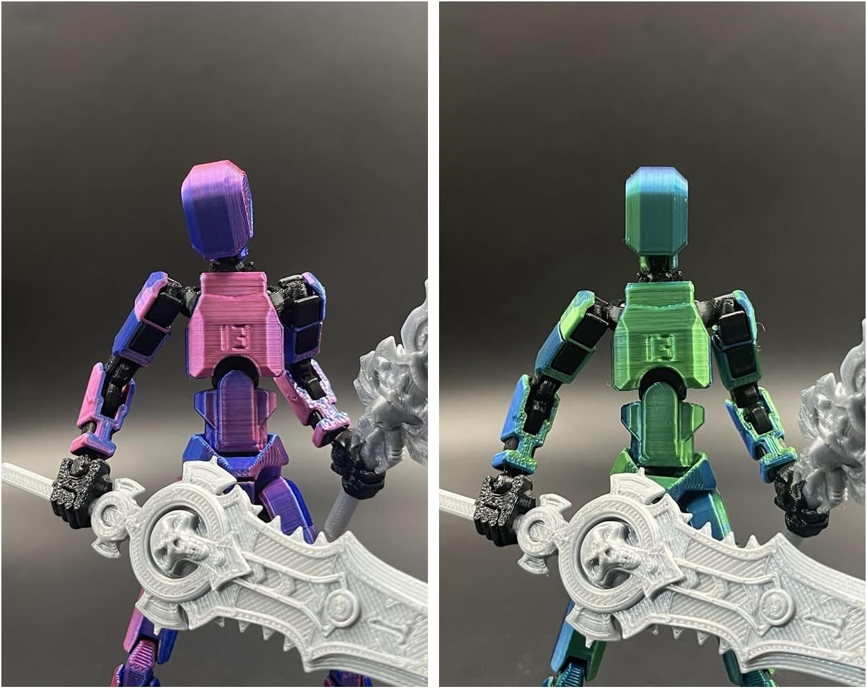 T13 Action Figure Set (Assembly Completed), 3D Printed Multi-Jointed Movable Titan 13 Lucky Dummy 13 Mobile Robot, Nova 13 Action Figures Desktop Decorations for Game Lovers Toy (Purple Blue image number 2