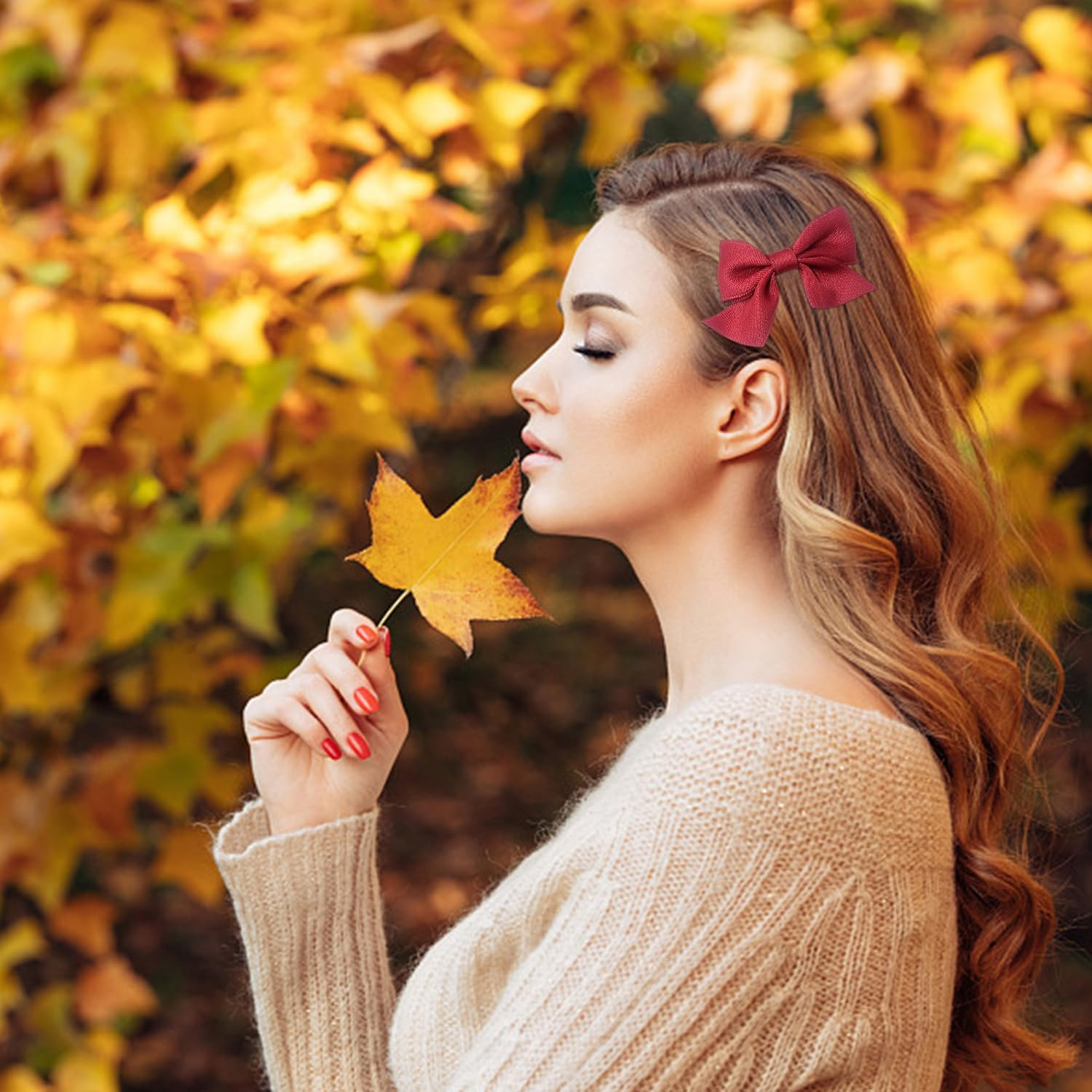 4 Pairs Bow Hair Pins, Simple, Solid Colour, Cute Hair Accessories for Girls, Elee Fastening Clips, Fashionable Hairstyle Decoration image number 5