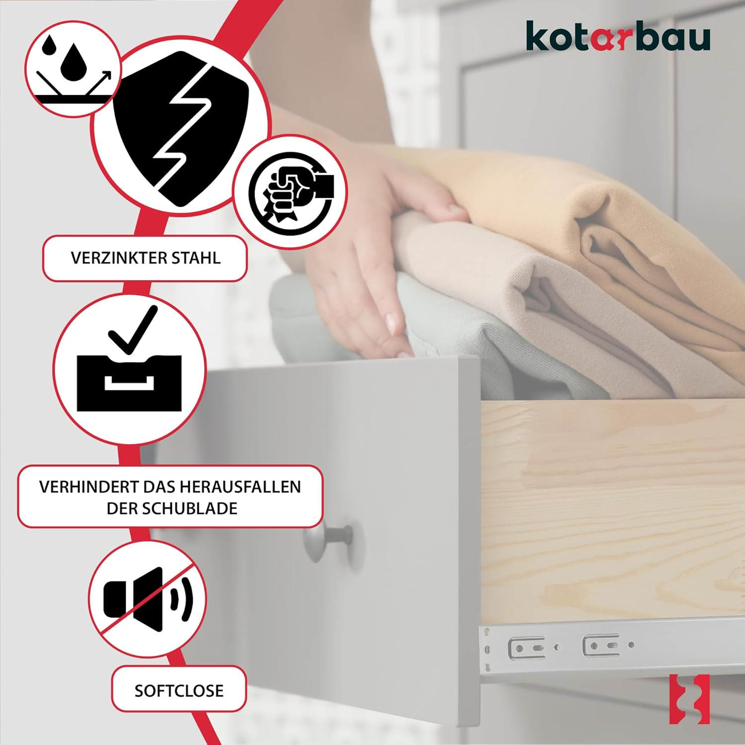 KOTARBAU Drawer Runners, Full Extension, Drawer Runners, 500 Mm, Self-Closing, Steel Drawer Runners, Soft Close Pull-Outs, Drawer Runners for Drawers, Full Extension, Telescopic Runners image number 6