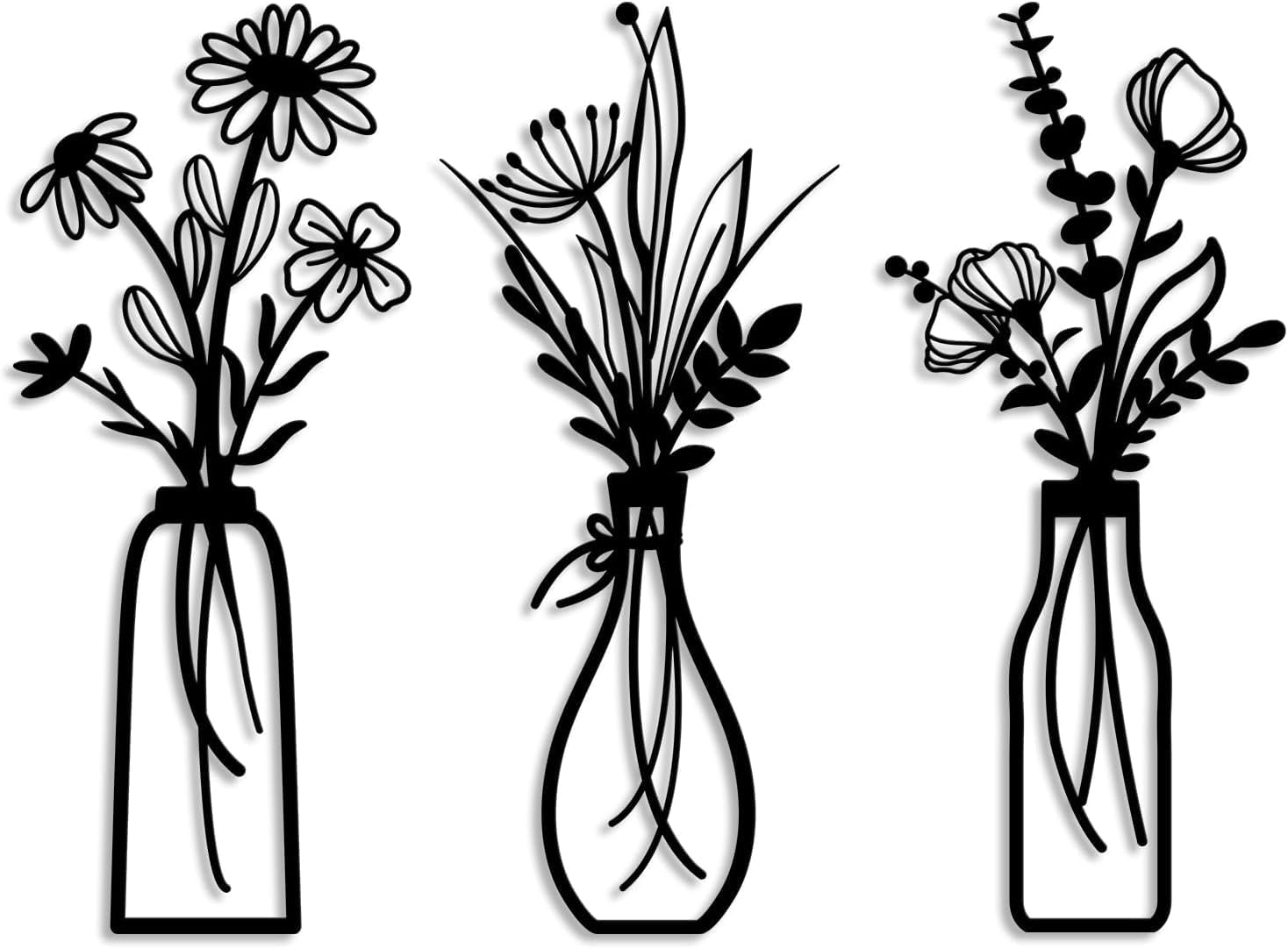 3 Pack Metal Flower Wall Art - Minimalist Beige Farmhouse Decor for Living Room, Bedroom, Bathroom & Dining Room | Housewarming Gift