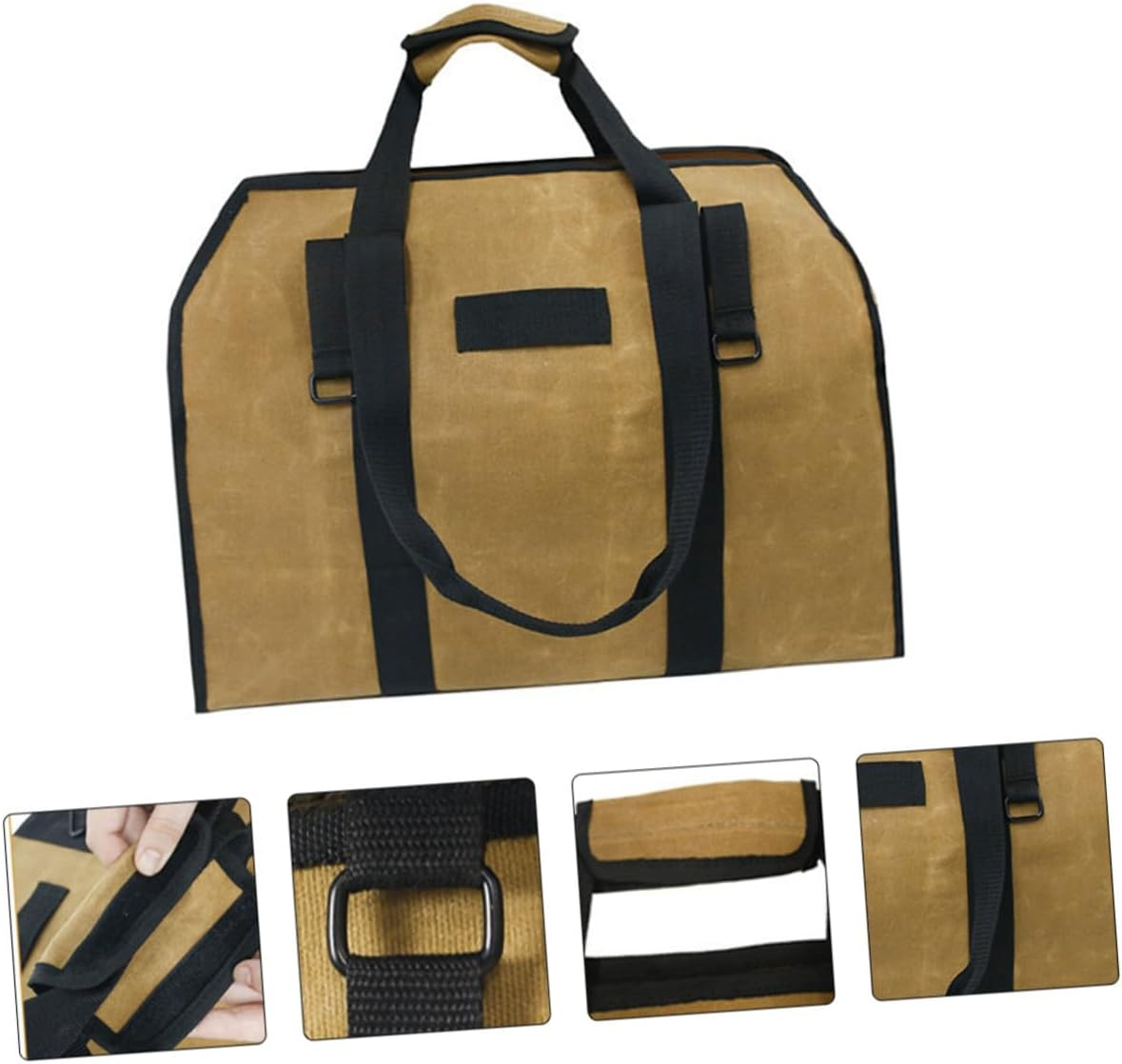 SECFOU Waxed Canvas Firewood Handbag Capacity Log Tote with Metal Buckle Handles for Outdoor Grilling and Fireplace Storage image number 3