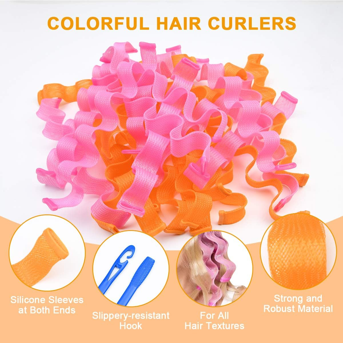 URAQT Hair Curlers for Long Hair, 24Pcs 45Cm Hair Rollers Wave Curls, No Heat Hair Curlers Styling Set with Styling Hooks, Healthy DIY Hairstyle for Women Girls image number 3