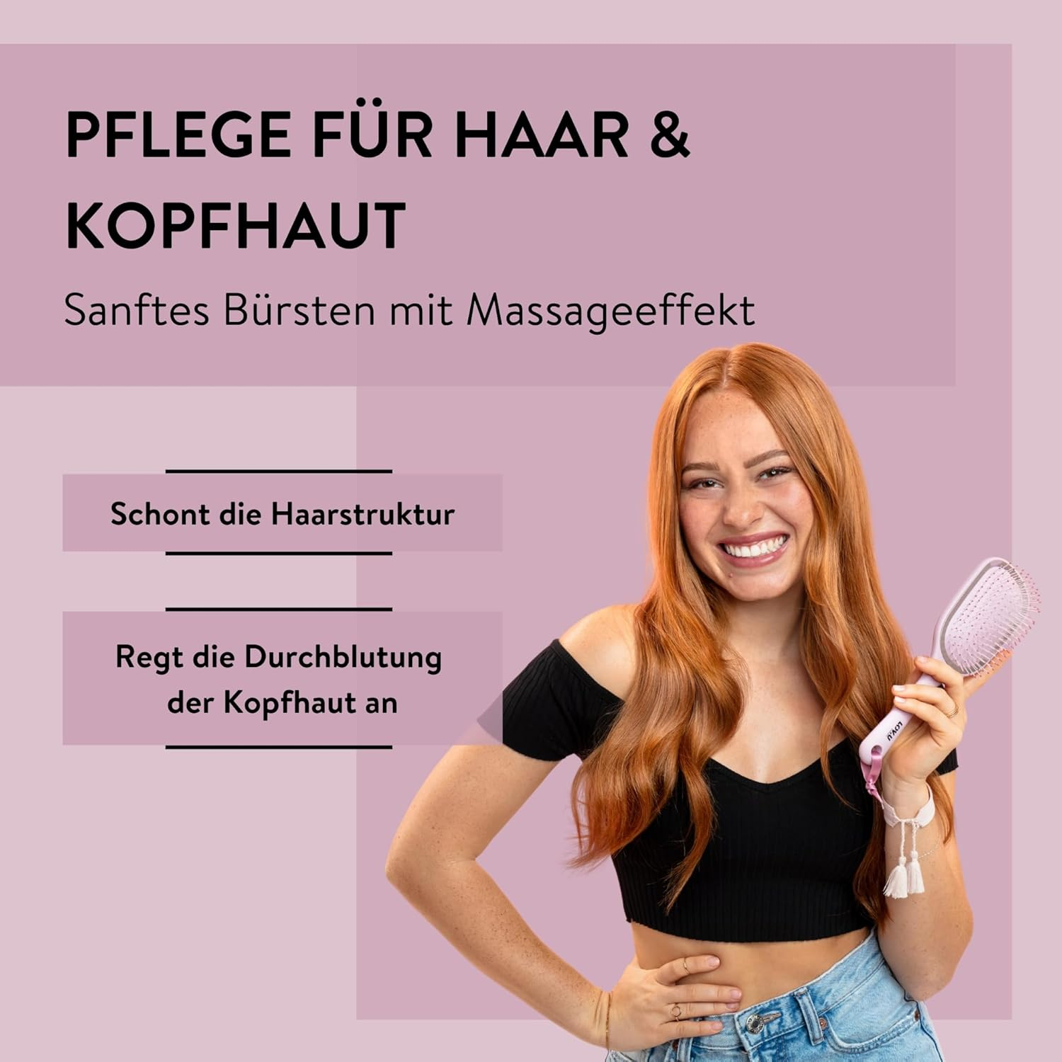 PARSA Beauty LOV.U Detangling Brush Wet & Dry (Pink) - Hair Brush with Multi-Flexible Nylon Pins - Hair Brush - Hair Brush Women - Hair Brush image number 5