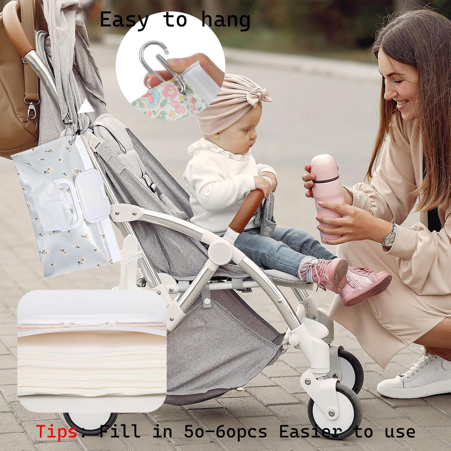 2 Pack Wipes Dispenser, Portable Reusable Wipes Holder Case, Refillable Wet Wipes Container for Travel Home Office, Keeps Wipes Fresh Lightweight Wet Wipes Bags