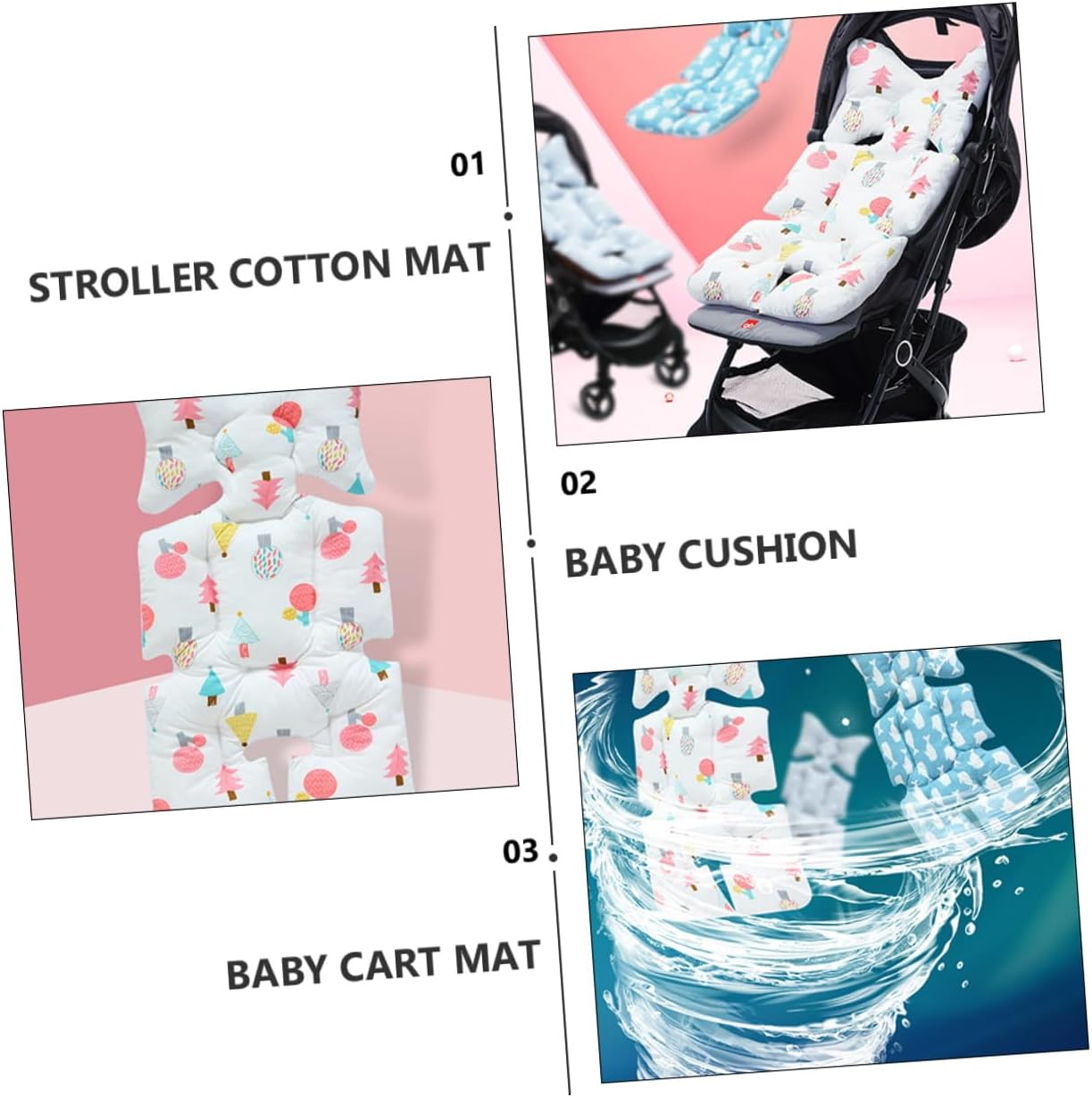 Breathable Cotton Cart Cushion Double-Sided Stroller Seat Pad Lightweight Liner for Pram and Dining Chair with Cartoon Print Forest Pattern image number 4