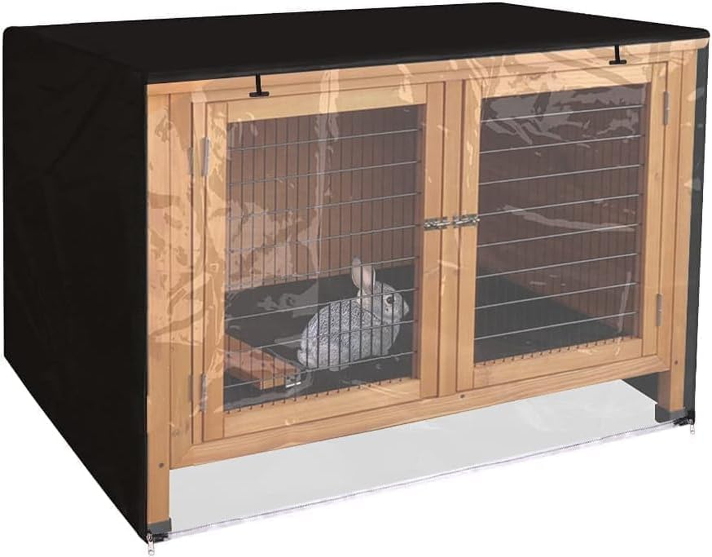 Rabbit Hutch Cover,48 Inch Double Hutches Cover,Windproof Waterproof Thermal Cage Cover,Outdoor Rabbit Hutches Cover for Guinea Pig Cage.Small Animal Outdoor Pens & Hutches.Rabbit Cover Hutch,Black image number 2