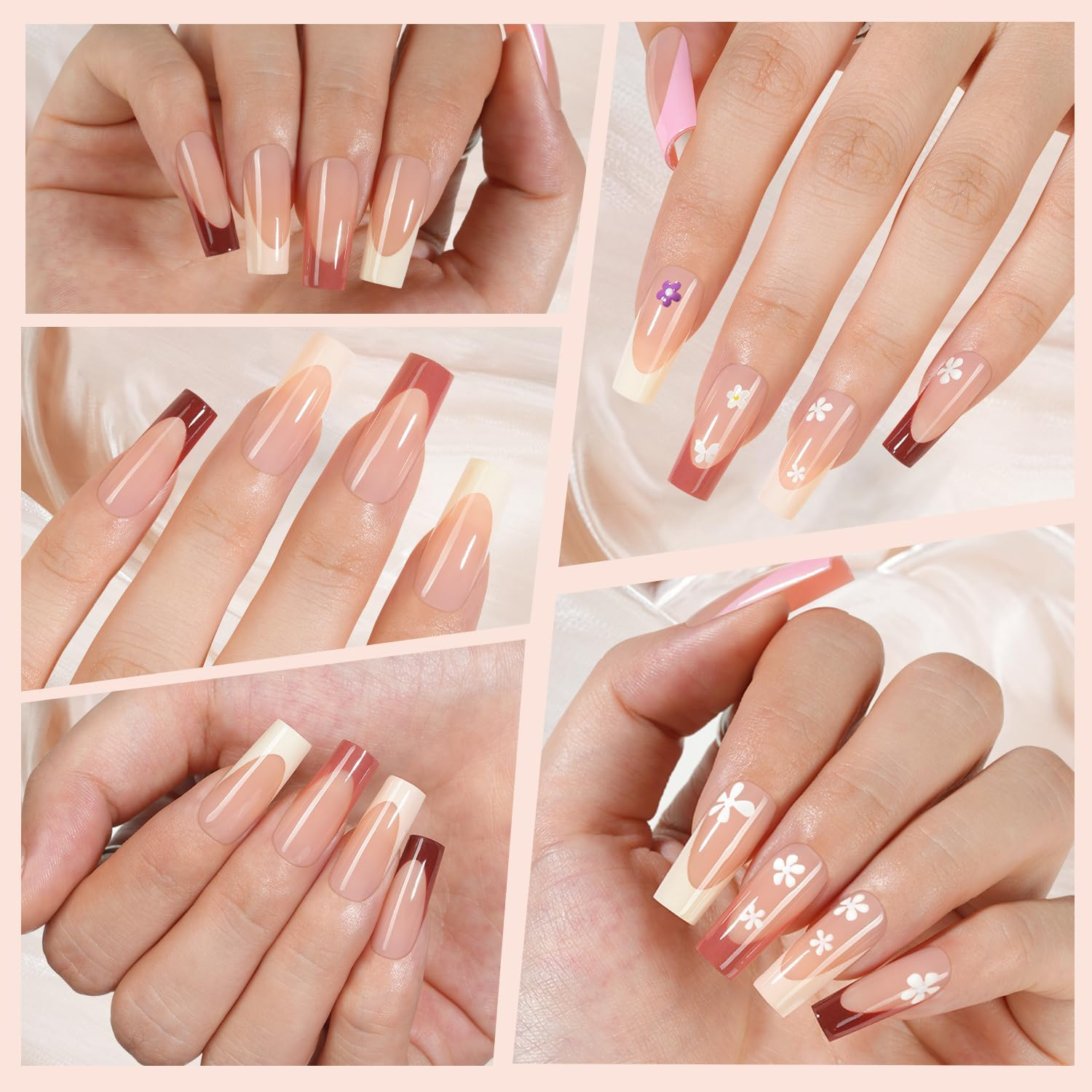 150 Pcs French Nail Gel Tips Long Square Nail Tips Pre-French Tips Press on Nails False Nails for DIY Nail Art in 15 Sizes image number 2