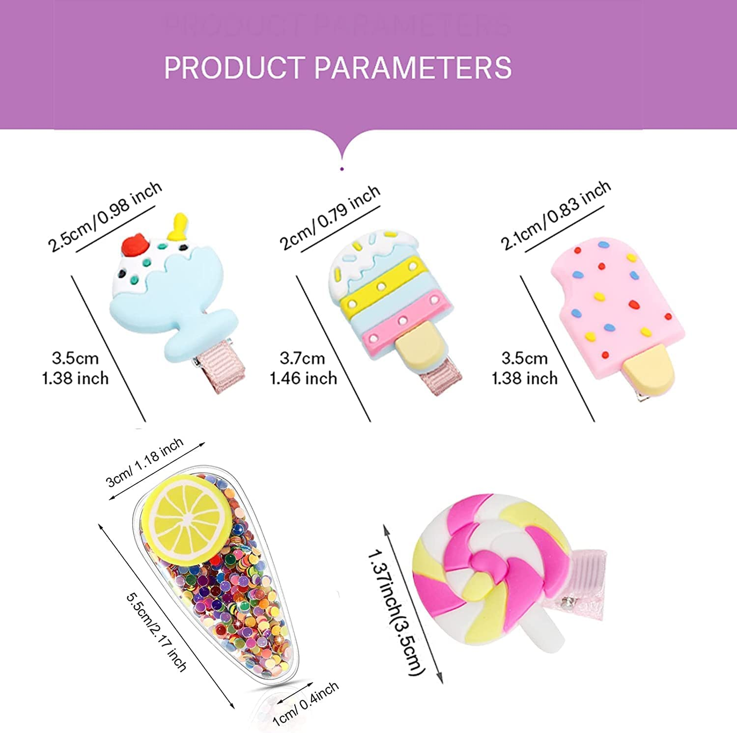 38Pcs Baby Girls Hair Clips, Betterjonny Fully Lined Alligator Hair Rainbow Accessories Cute Cartoon Fruit Dessert Barrettes for Toddlers Girl Teens Kids image number 4