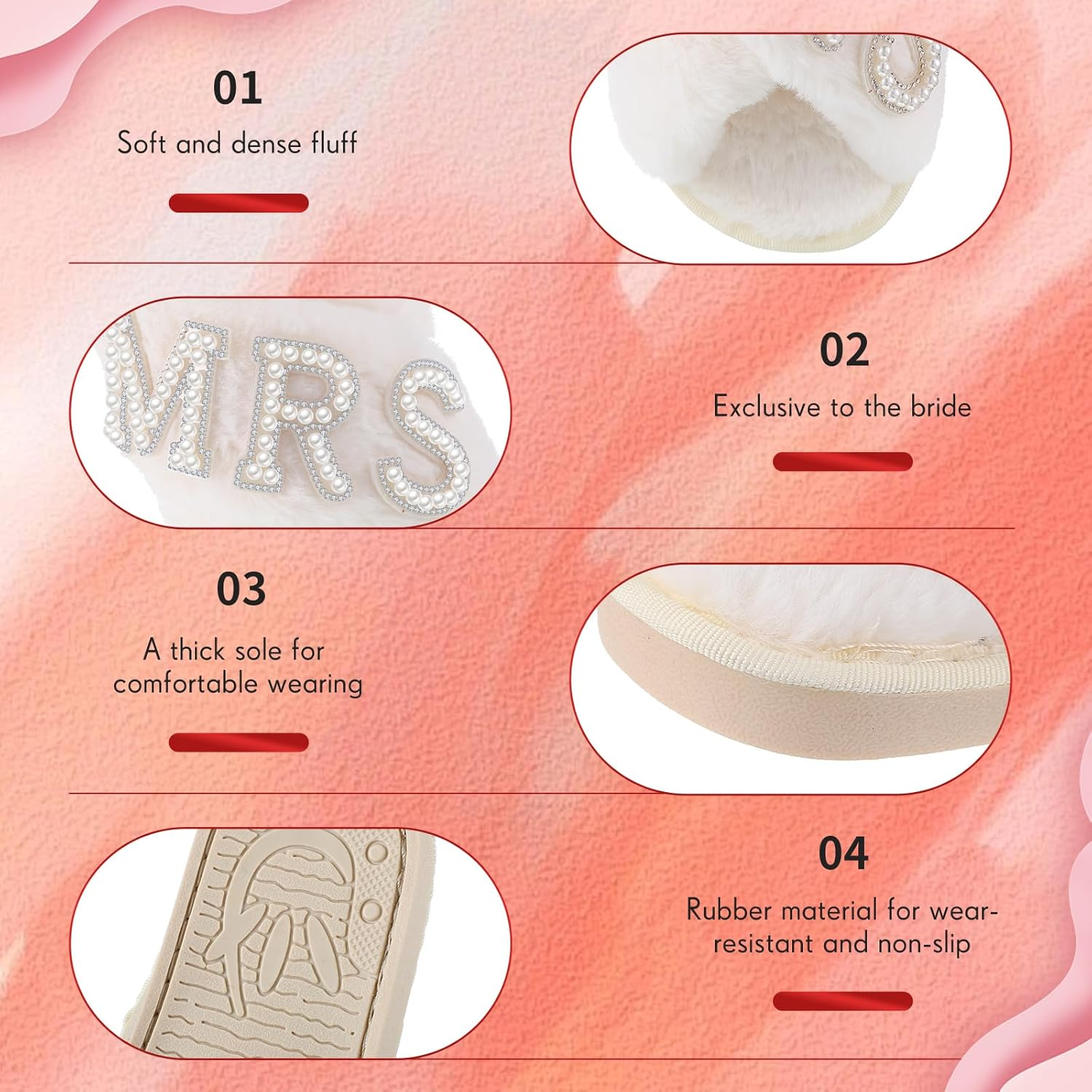 Tarpop Women'S Fuzzy Cross Slippers Bride Wedding Slippers Gift Open Toe House Slipper Bedroom Shoe Indoor Outdoor image number 4