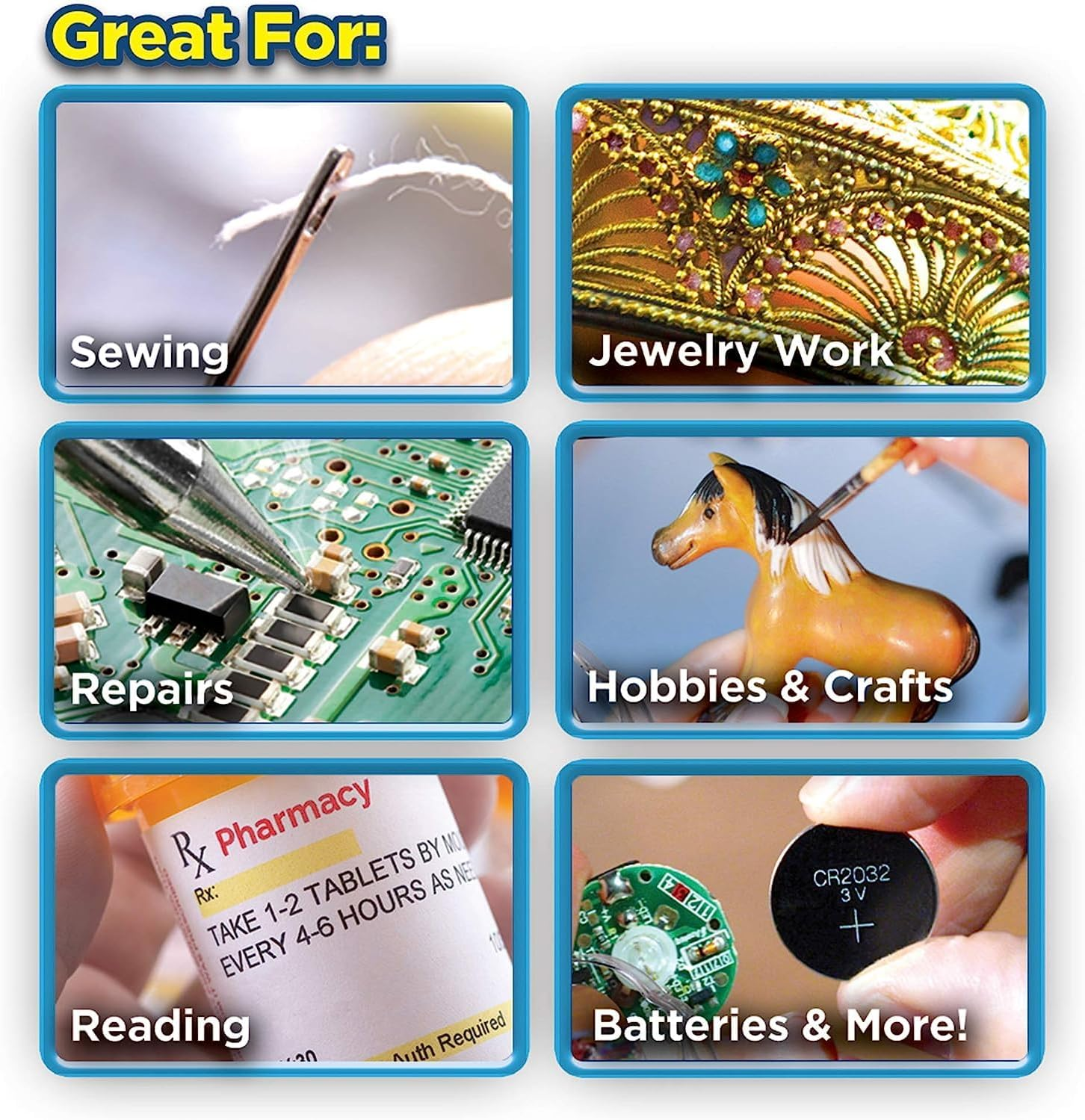 Str-Mighty Sight Led Magnifying Eyewear,Rechargeable Head Magnifier Glasses, Anti-Blue Light 160% Magnification with Dual LED Lights, Hands Free Magnifying Eyeglass for Reading, Close Work and Craft image number 6