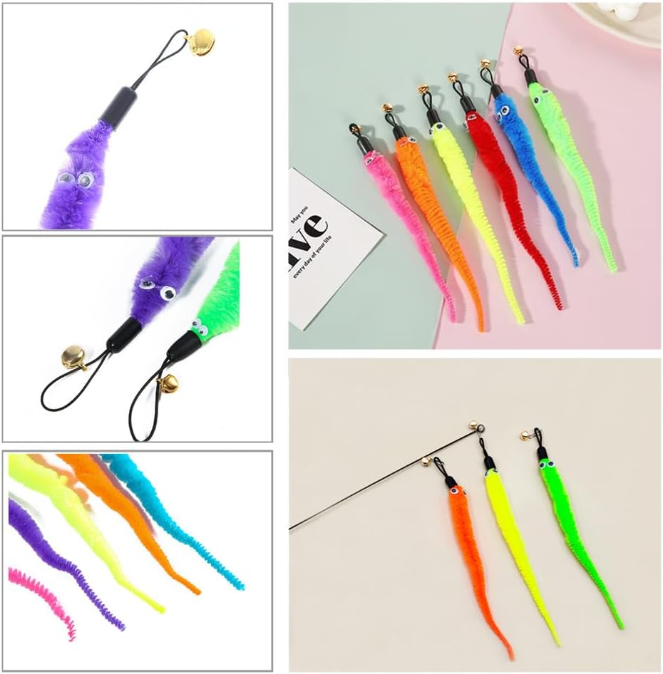 Cat Worm Toy Refills, Assorted Colors Worm Cat Interactive Toy, Cat Wand Replacement, 10 Pieces image number 3