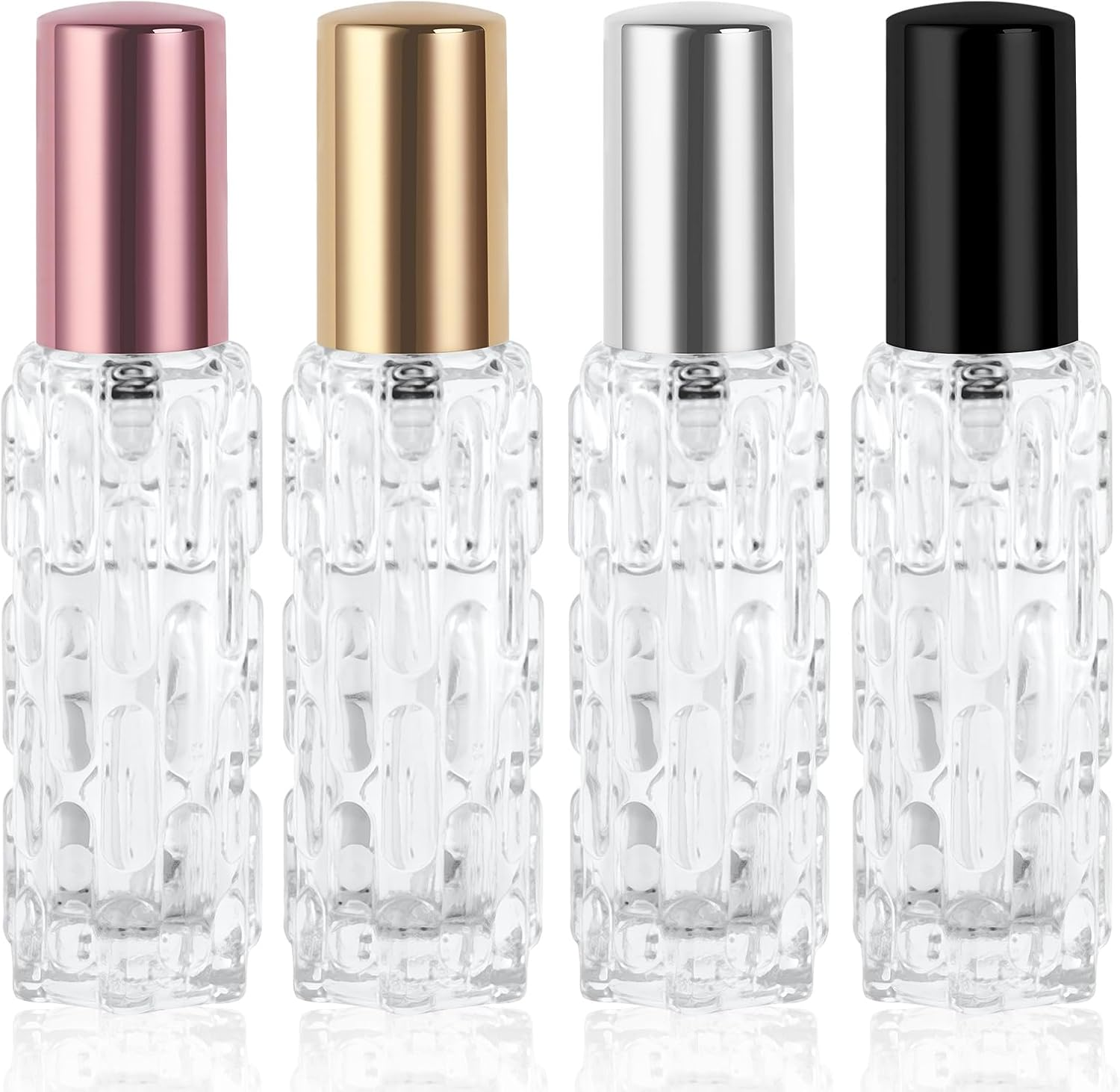 LOPHE Refillable Perfume Atomiser, 4 X 10 Ml, Travel Perfume Atomiser, Mini Perfume for Travel, Bottler, Perfume Bottle, Empty Gifts for Men and Women (Black + Silver + Gold + Rose Gold) image number 3