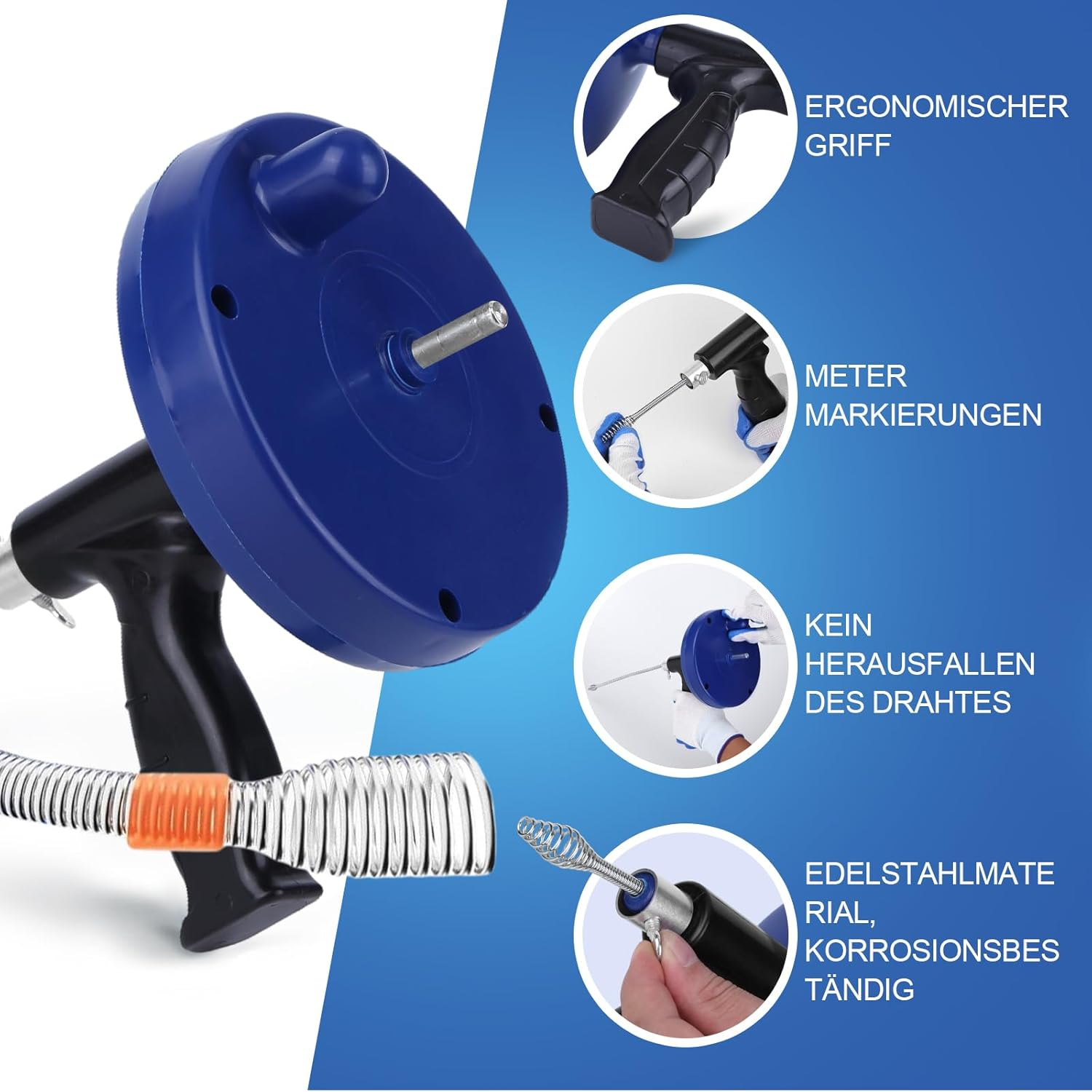 LJEC Pipe Cleaning Spiral 7.5 M with Drill Attachment Manual and Electric Pipe Cleaning Device Stainless Steel Effective Drain Spiral against Blockages with Gloves for Sink, Bathroom, Kitchen image number 6