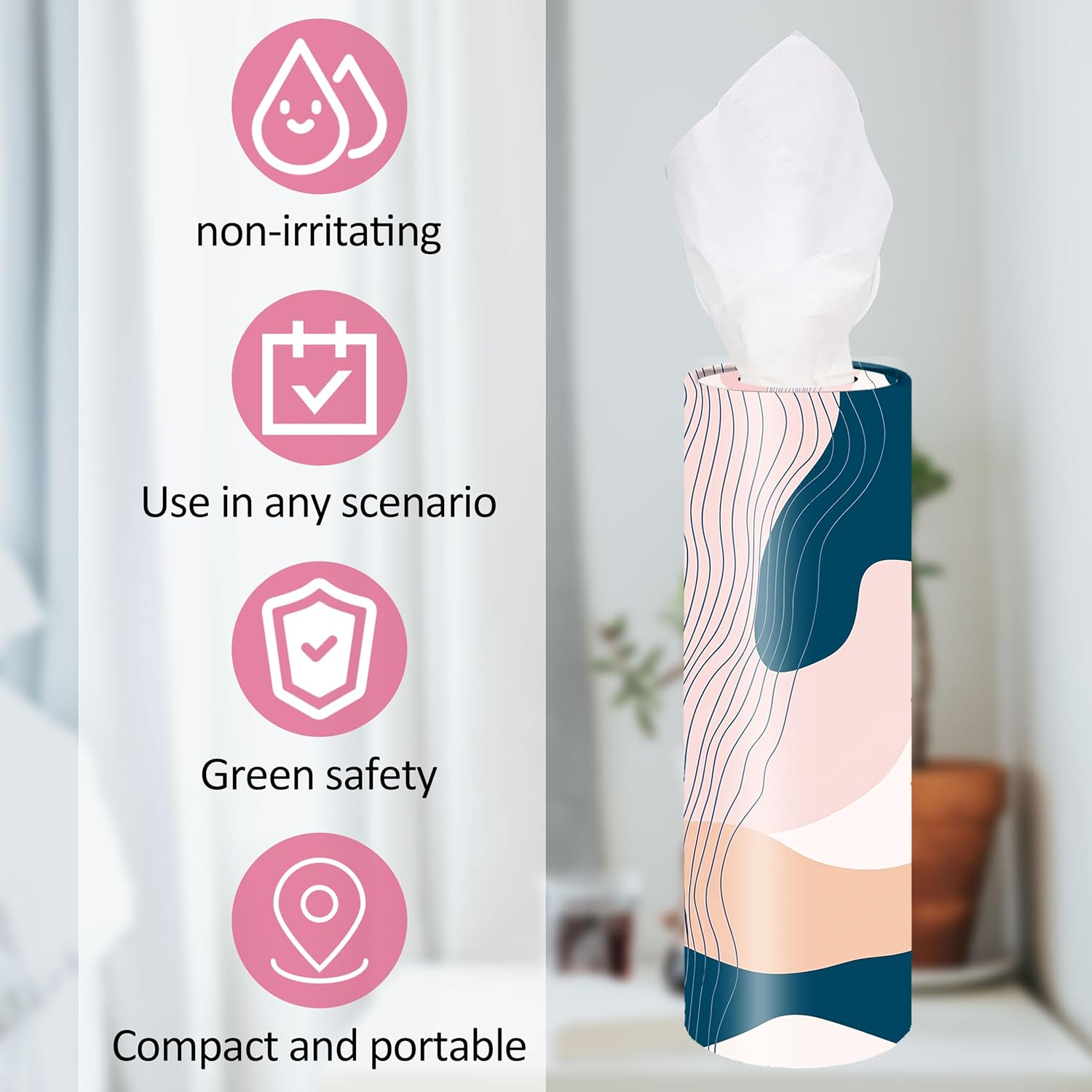 4-Pack Car Tissue Cylinders - 1980S Geometric Pattern, Fits Car Cup Holders, Travel Tissue Tubes with Facial Tissues (Geometric Design) - Style E image number 7