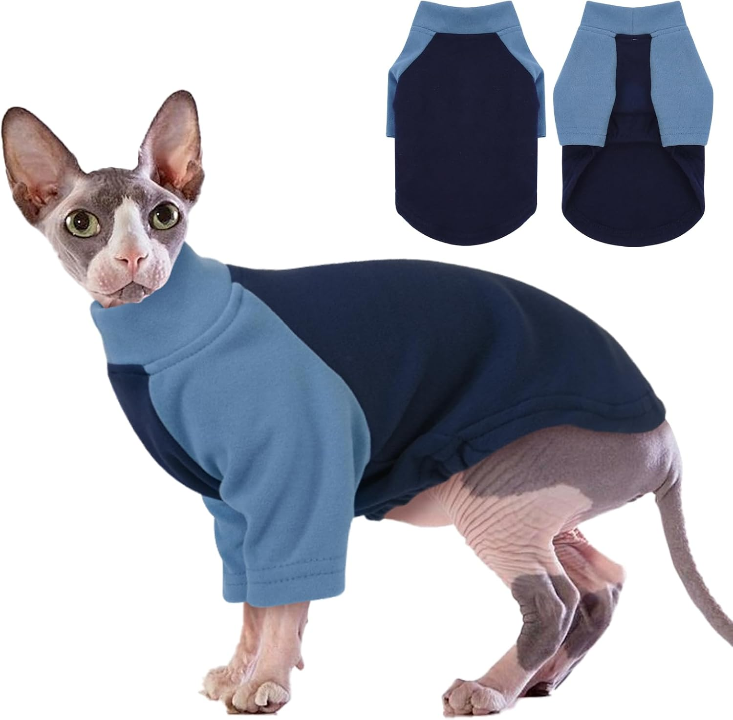 DENTRUN Cat Jumper, Cat Sweater, Cat Fleece, Cat Warm Coat, Cat Pajamas, Hairless Cat Outfit, Cat T Shirt, Cold Weather Cat Pullover,Cat Cloth image number 3