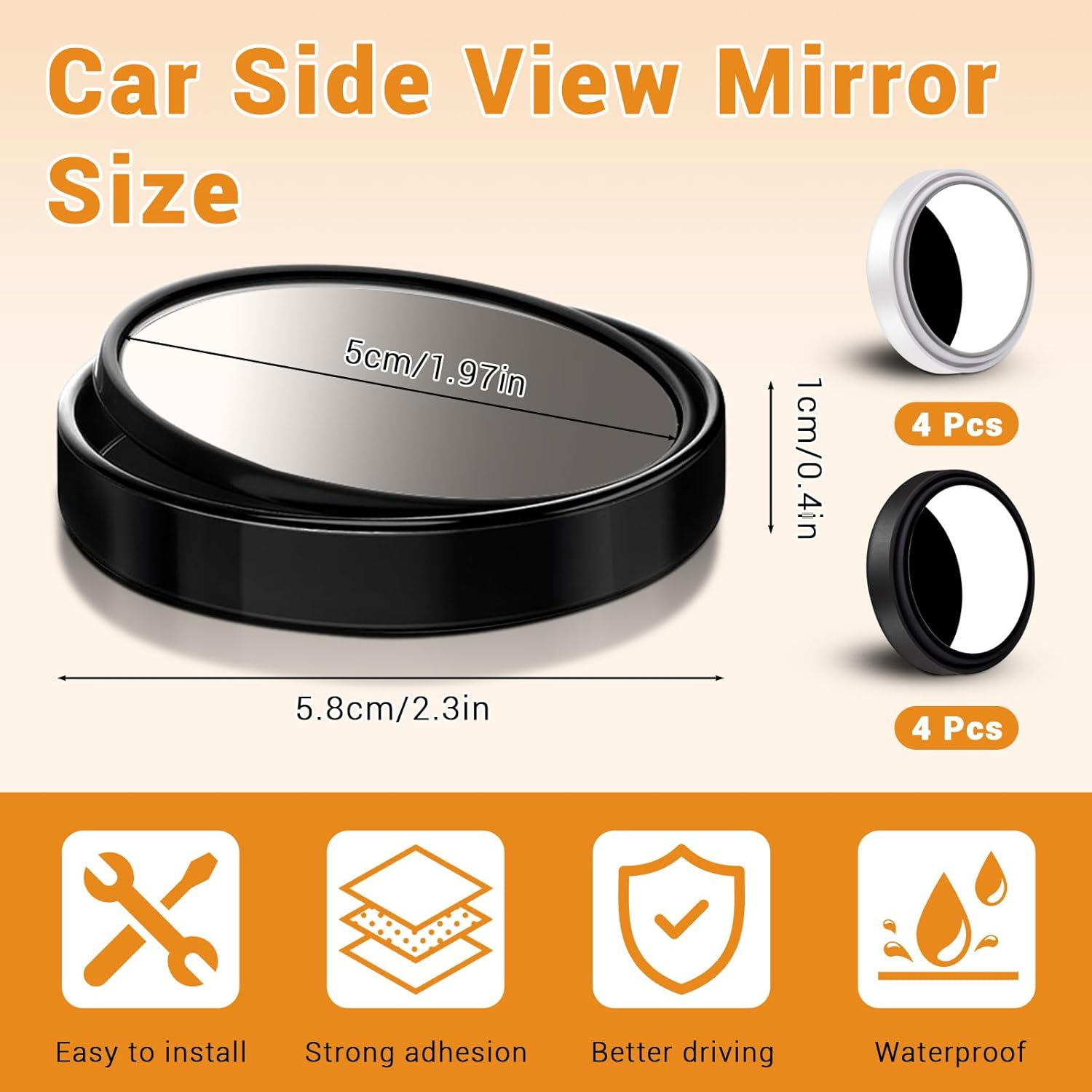 Huakaile 8 Pieces HD Glass Blind Spot Mirror, 2" round 360&deg; Adjustable Side Mirror Blindspot with Frame, Self-Adhesive Blindspot Mirror for Car Auto Truck Jeep (Black, White)