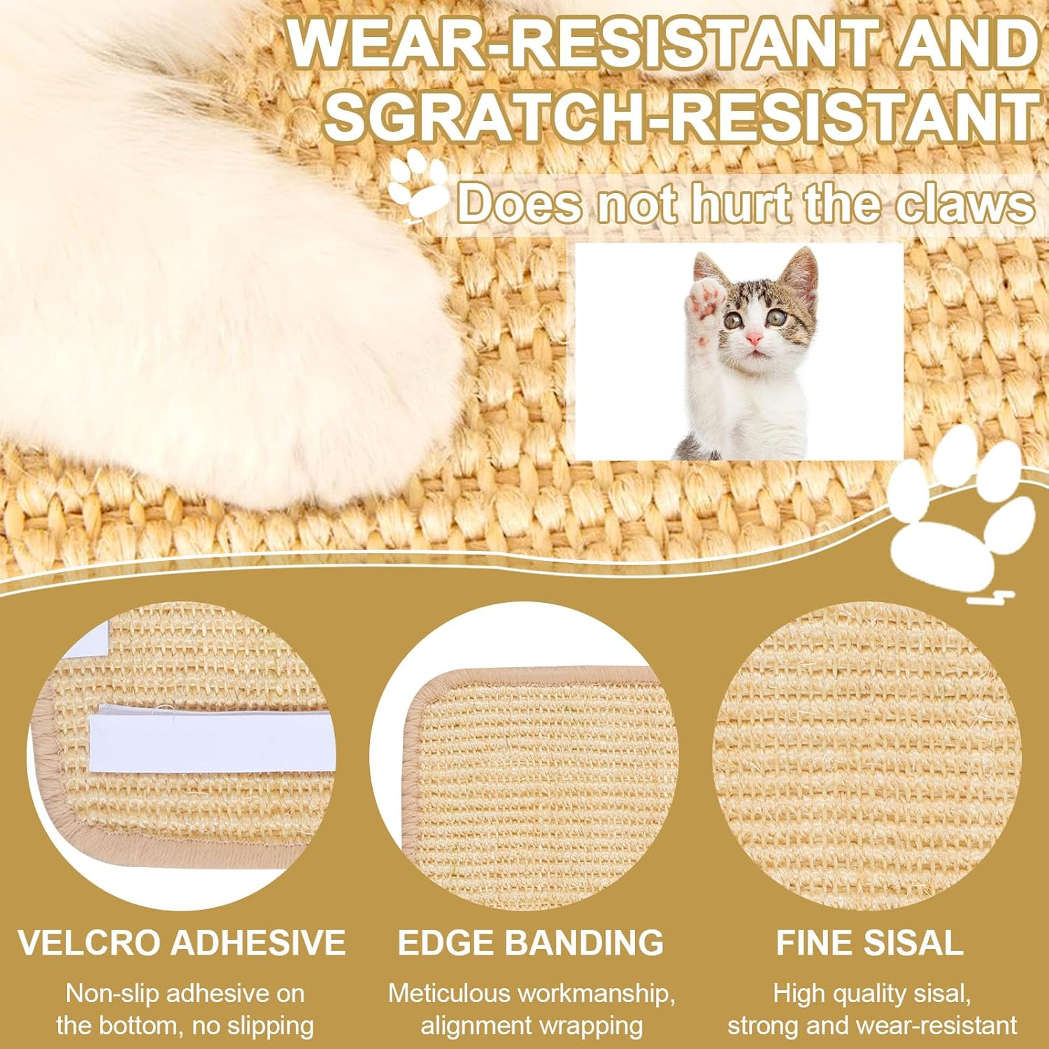 Pack of 2 Sisal Cat Scratching Mat, 50 X 25 Cm, Sisal Scratching Rug for House Cats, Claws Loops for Protects Carpets and Sofas image number 1