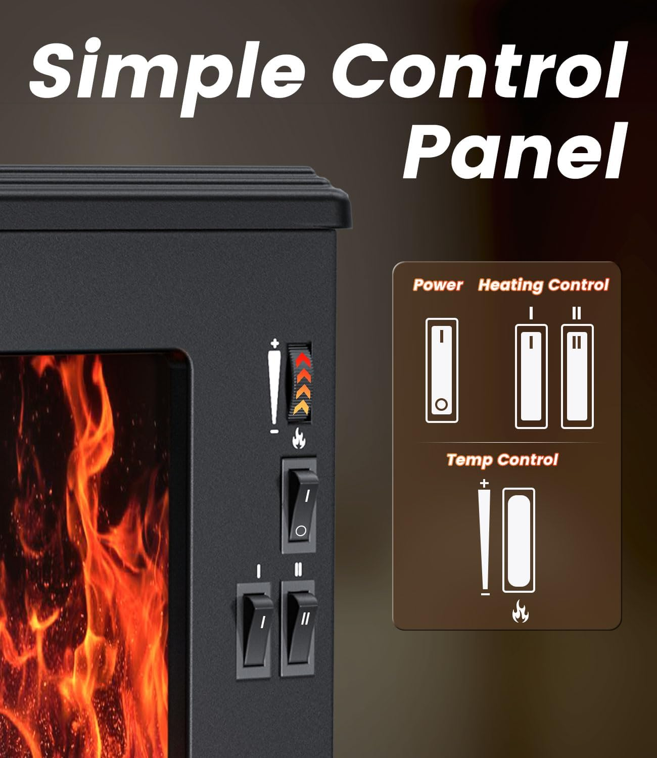 BLUEQUE Fan Heater for Bedroom - 2000W Electric Space Heater, Stove Fireplace Heating with Realistic LED 3D Flames, Fake Freestanding Fireplace for Living Rooms, Office, Indoor Home Use image number 5