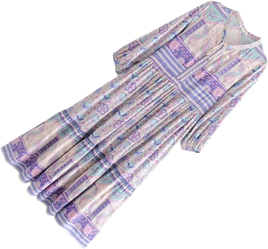 PLAFOPE Bohemia Style Long Sleeve Lapel Dress for Women Casual Elegant Maxi Dress Blue Lightweight Comfortable for Daily Work Party Vacation Office Wear image number 1