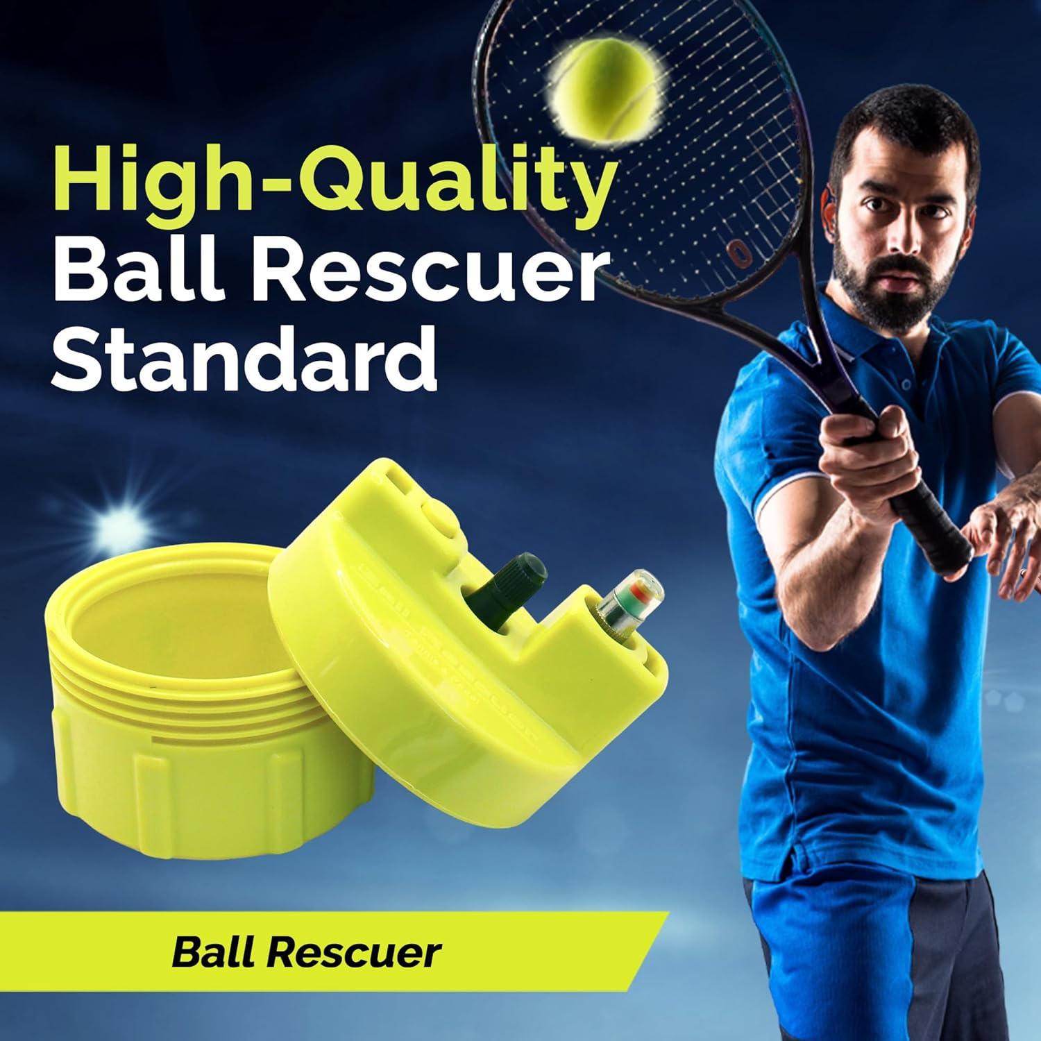 BALL RESCUER: Tennis/Padel Ball Life Extender &ndash; Converts Plastic Tennis/Padel Ball Containers to a 30 Psi Ball Pressurizer &ndash; Needs a Bicycle Pump to Pressurize (Ball Container and Pump Not Included).