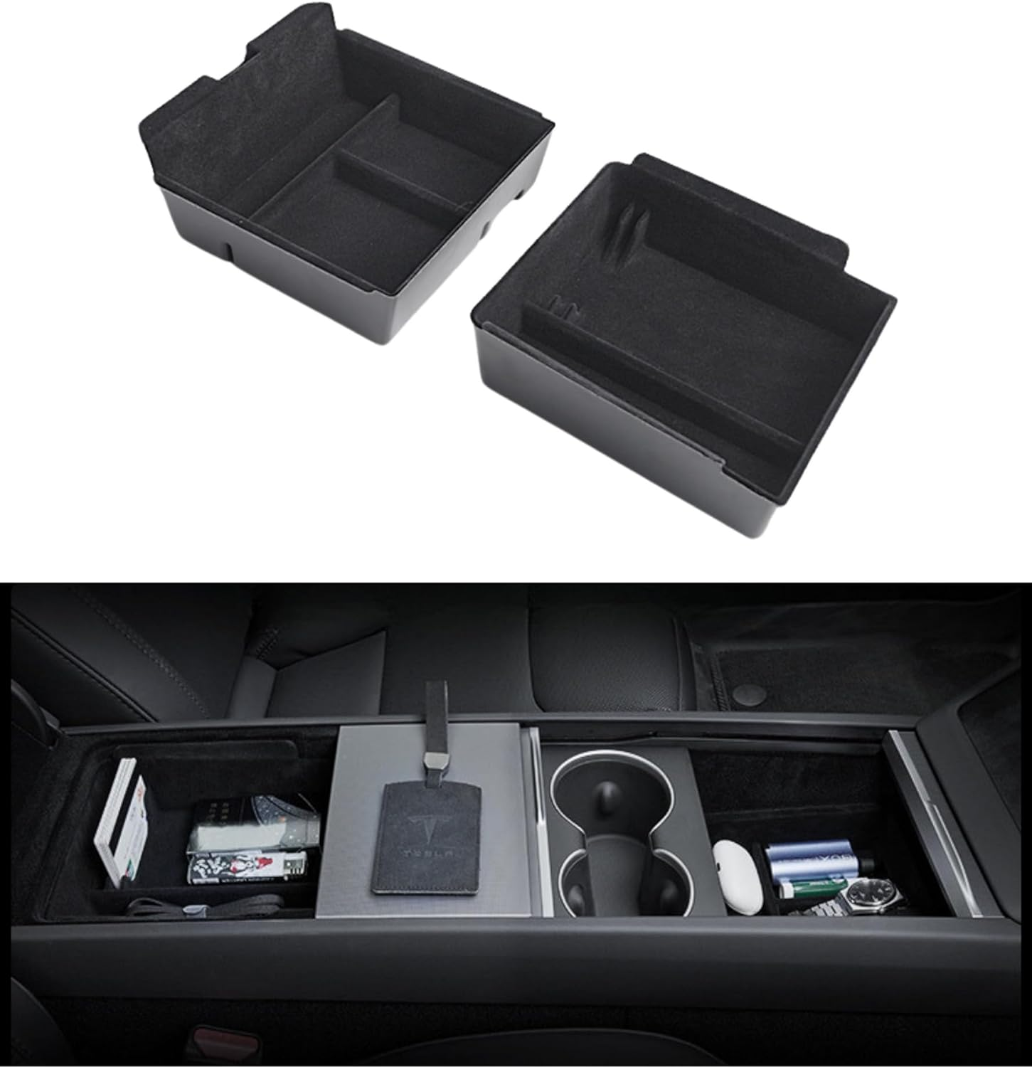 STARFLY Upgraded Center Console Organizer Tray for 2024 Refreshed Tesla Model 3 Highland Flocked Armrest Drawer Storage Box Interior Accessories image number 2