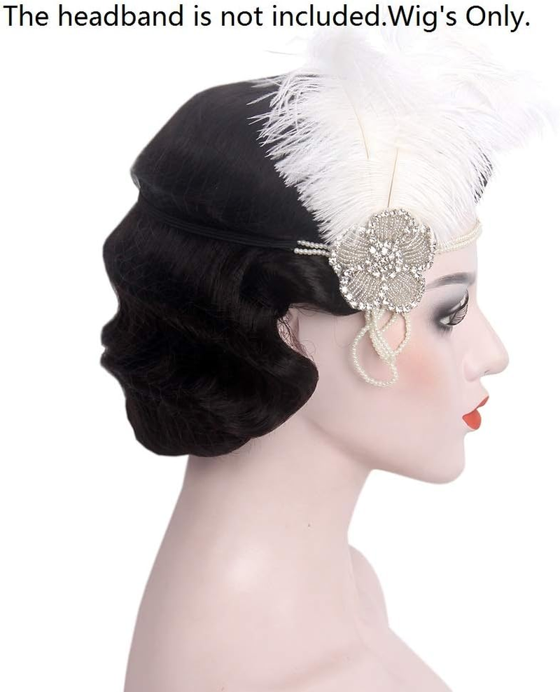 Stfantasy 1920S Brown Retro Finger Wave Wigs Long Curly Natural Wavy Synthetic Wig for Women Daily Costume Party (Black) - Brown image number 5