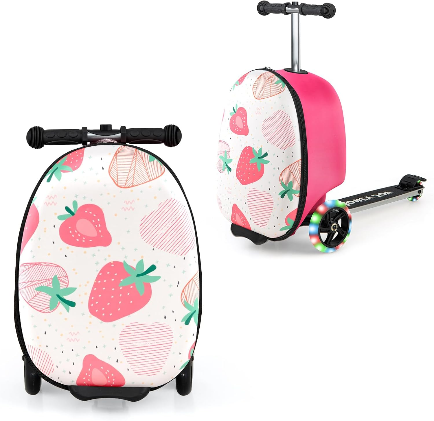 Costway 2-In-1 Ride on Scooter Suitcase, 19" Kids Travel Luggage with Waterproof EVA Shell & LED Flashing Wheels, Folding Scooter with Retractable Steering Handle for Boys & Girls image number 3