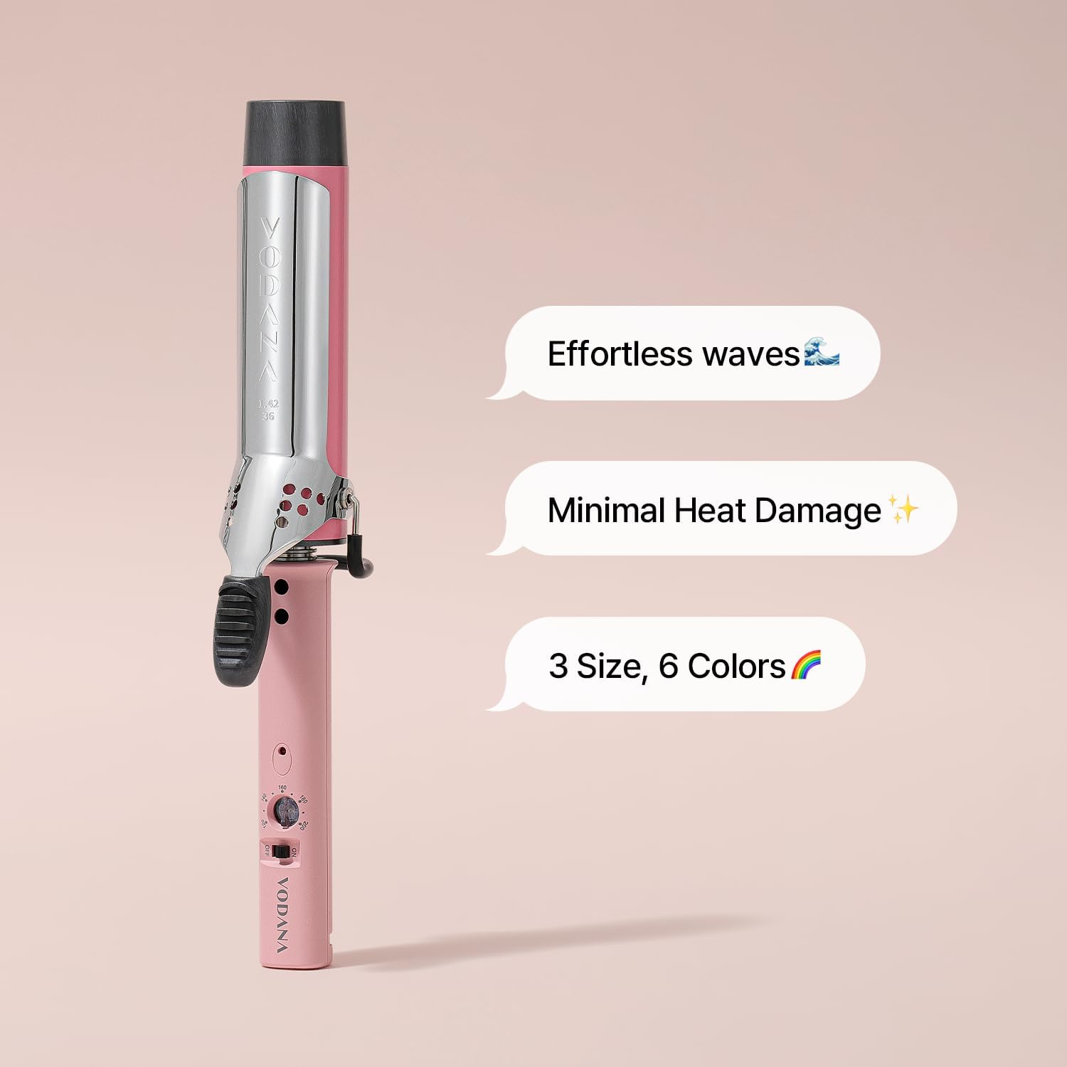 VODANA Professional Glamwave Ceramic Curling Iron, Long-Lasting Natural Curls, Instant Heat, Hair Curler, Curling Wand, Available in USA (1.4 Inch, Pink) image number 1